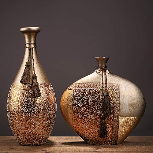 Ceramic Resin Vase Set of 2 - Modern Decorative Vase for Home, Living Room, TV Cabinet & Porch - 47x20x10cm & 35x35x5cm - Perfect for Dried Flowers, Artificial Flowers & Tabletop Decor | Elegant Home & Office Decoration