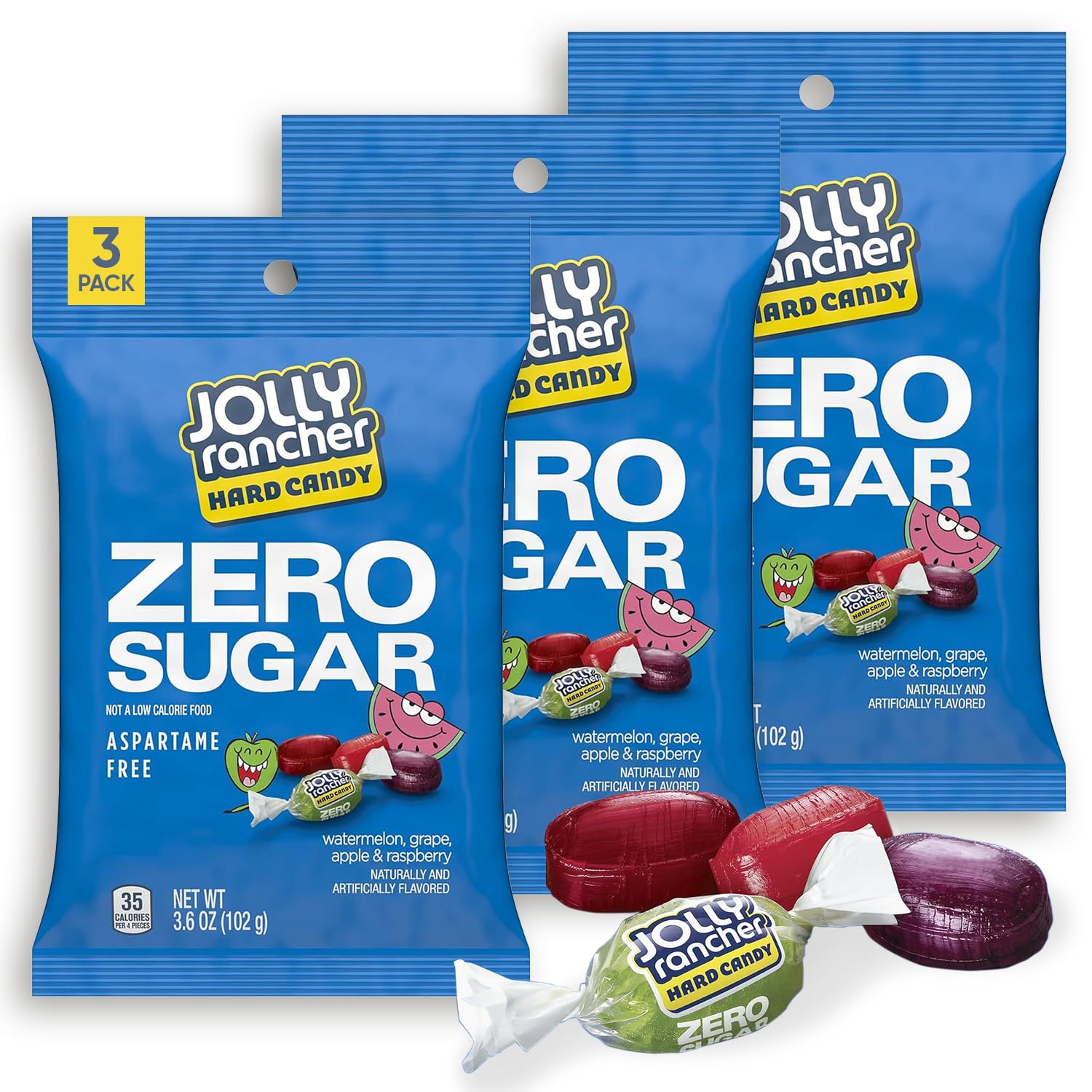Sugar Free Hard Candy Variety Pack - 3.6oz (3 Pack) | Individually Wrapped Assorted Tropical Fruit Flavors (Watermelon, Grape, Raspberry, Apple) | Diabetic Friendly, Keto & Low Carb Snack | Perfect for Office, Travel & Party Favors