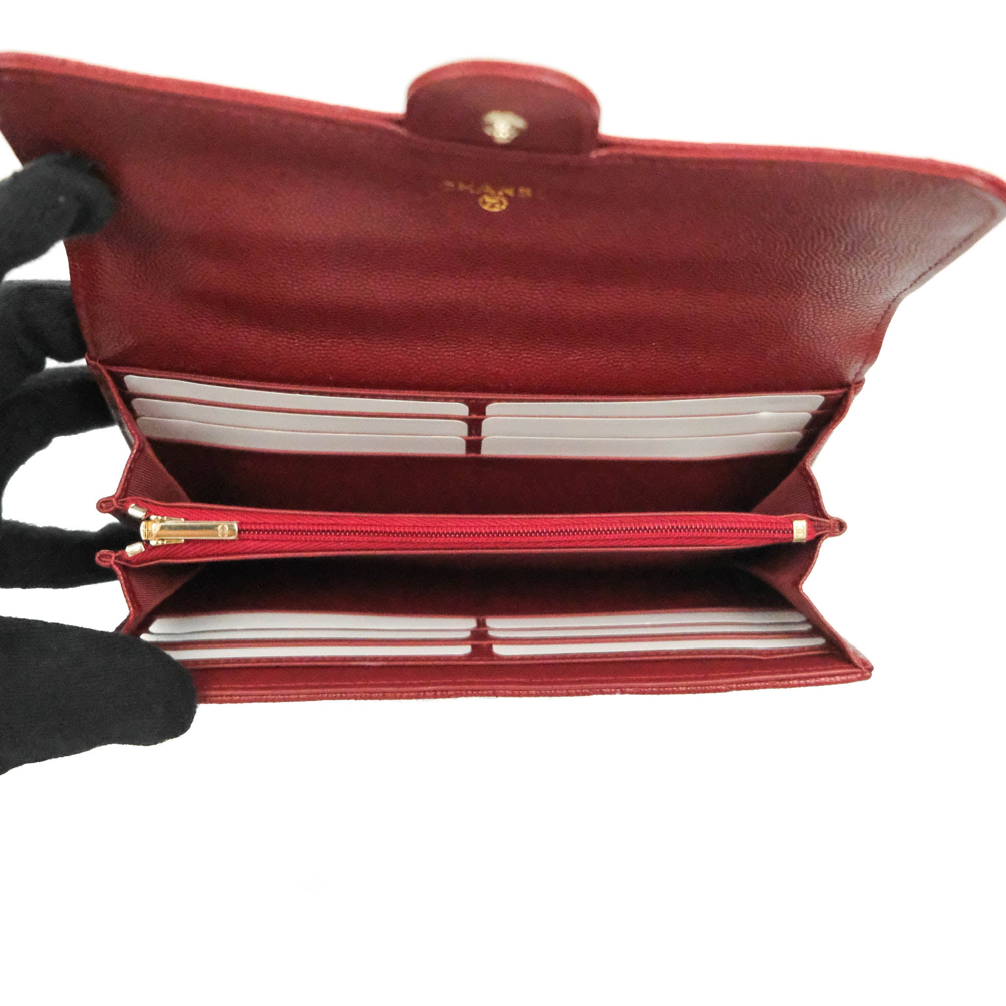 Chanel Caviar Quilted Long Flap Wallet in Burgundy with Gold Hardware - Luxury Leather Wallet for Women, Perfect for Everyday Use and Special Occasions
