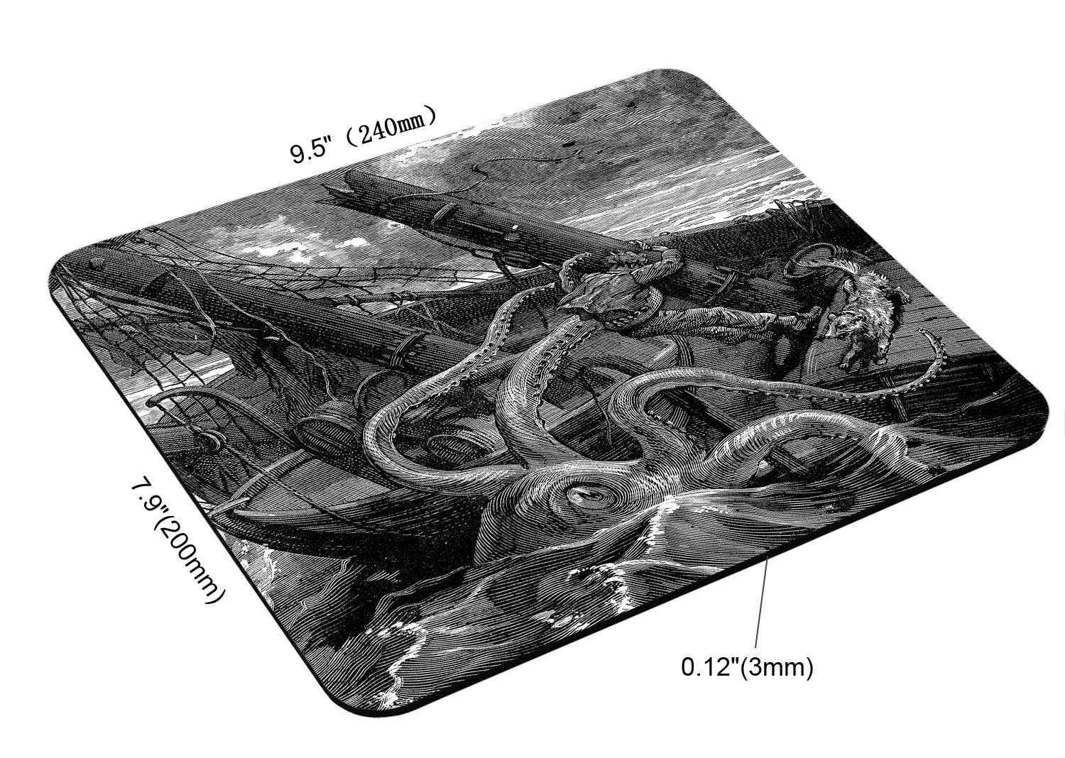 Premium Non-Slip Mouse Pad with Ocean Octopus & Ship Design - 9.5×7.9×0.12 inches Custom Gaming Mousepad for Wireless/Computer Mouse - Perfect for Office, Gaming & Home Workspace Setup