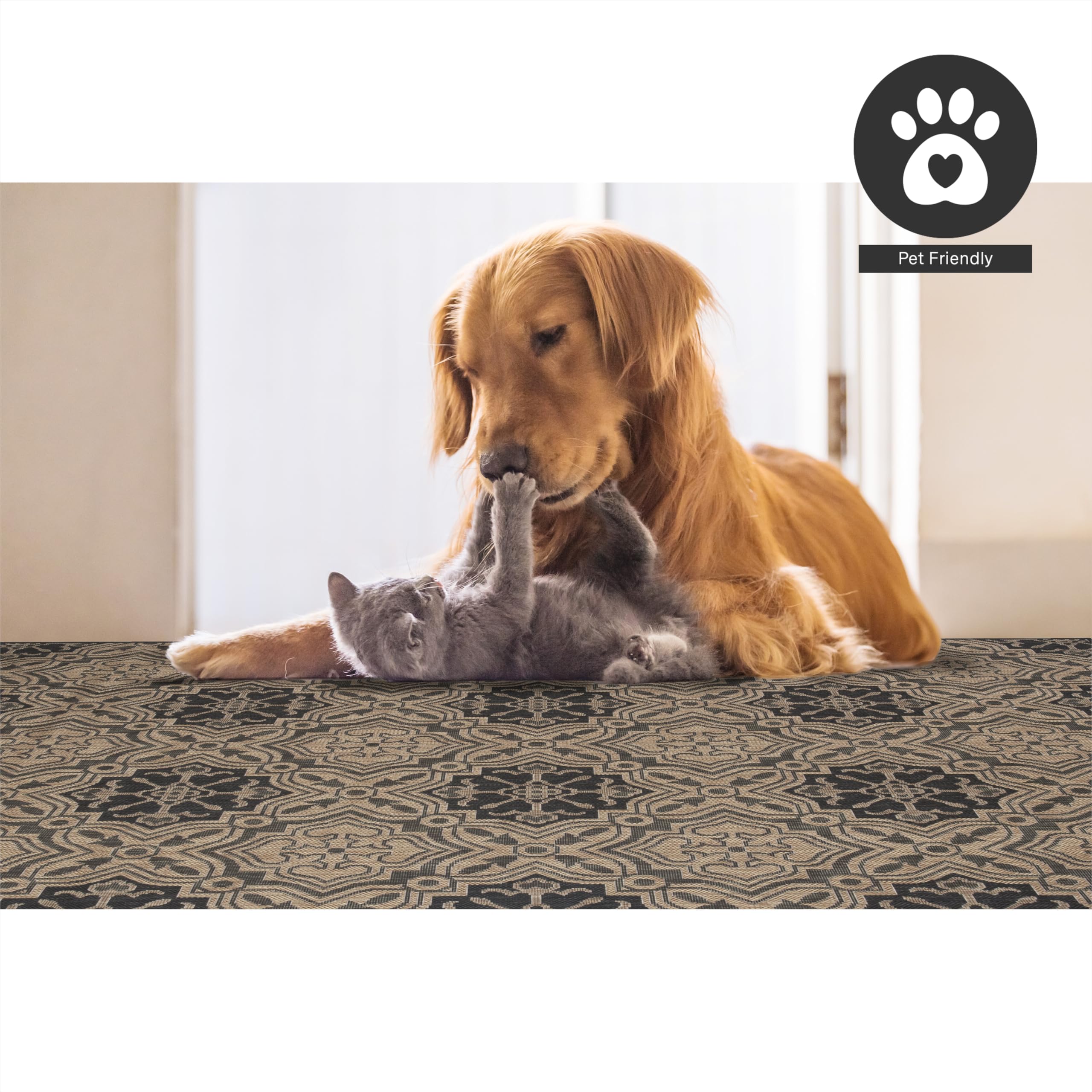 FH Home Premium Flat Woven Outdoor Rug - Waterproof, Stain Resistant & Easy Clean Polypropylene - Mosaic Tile Design - Large 7'10