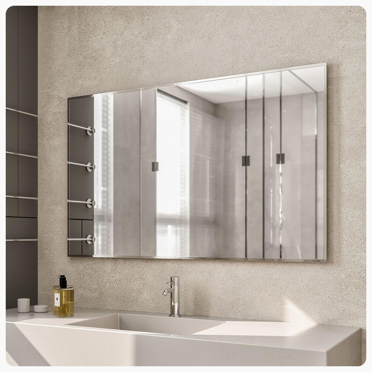Eviva Framed Bathroom Vanity Mirror 30x48 Inch - Chrome Wall Mounted Mirror for Bathroom, Living Room, Bedroom & Dining Room Decor | Modern Home Decor & Makeup Mirror (EVMR-48X30-CH) | Perfect for Vanity Areas, Entryways & Home Staging