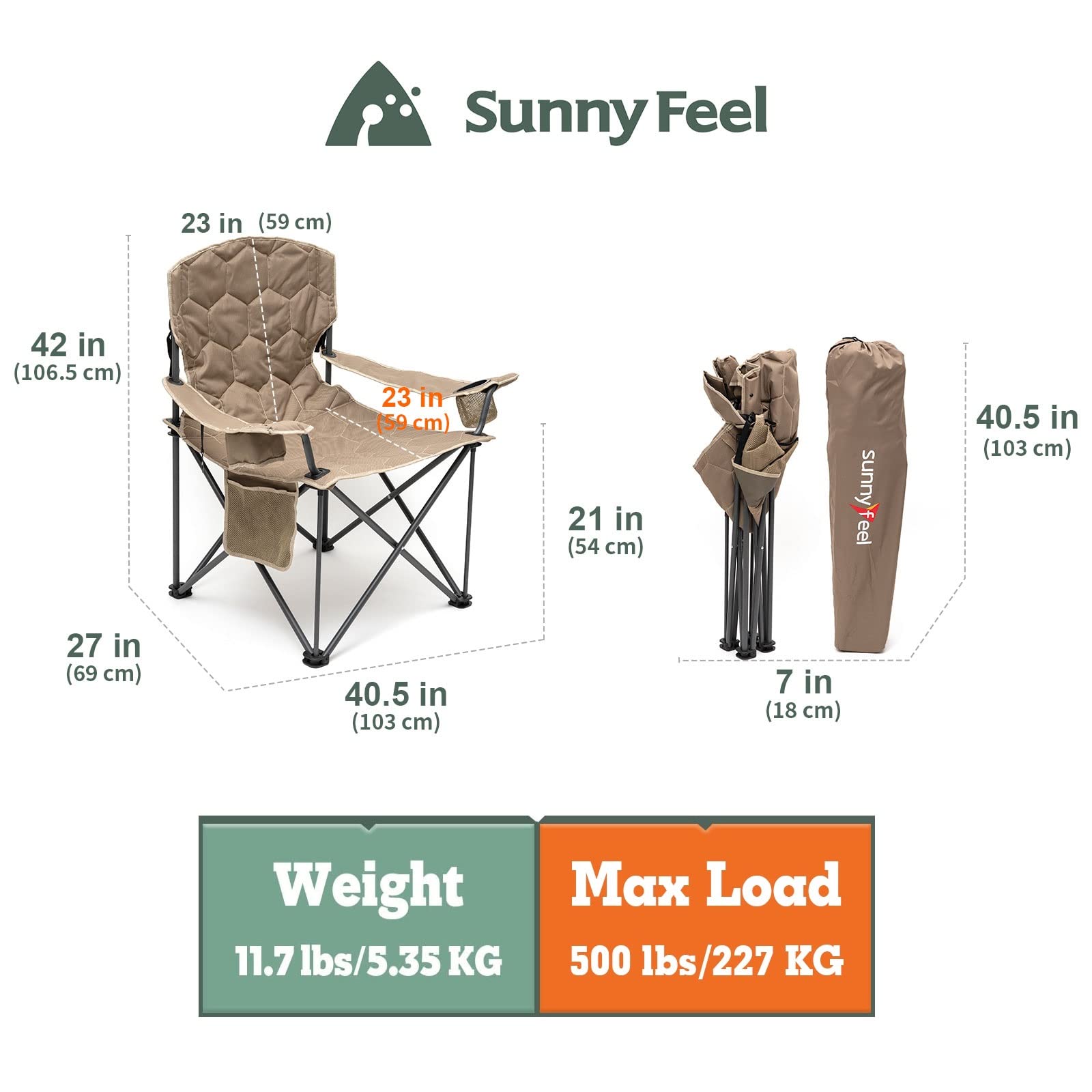 XXL Oversized Camping Chair Heavy Duty 500 LBS Capacity - Extra Wide Folding Chair for Big & Tall Adults Over 6'4 - Padded Portable Lawn Chair with Cup Holder, Armrests & Storage Pocket - Perfect for Outdoor Camping, Beach, Picnics, Sporting Events & Backyard Relaxation