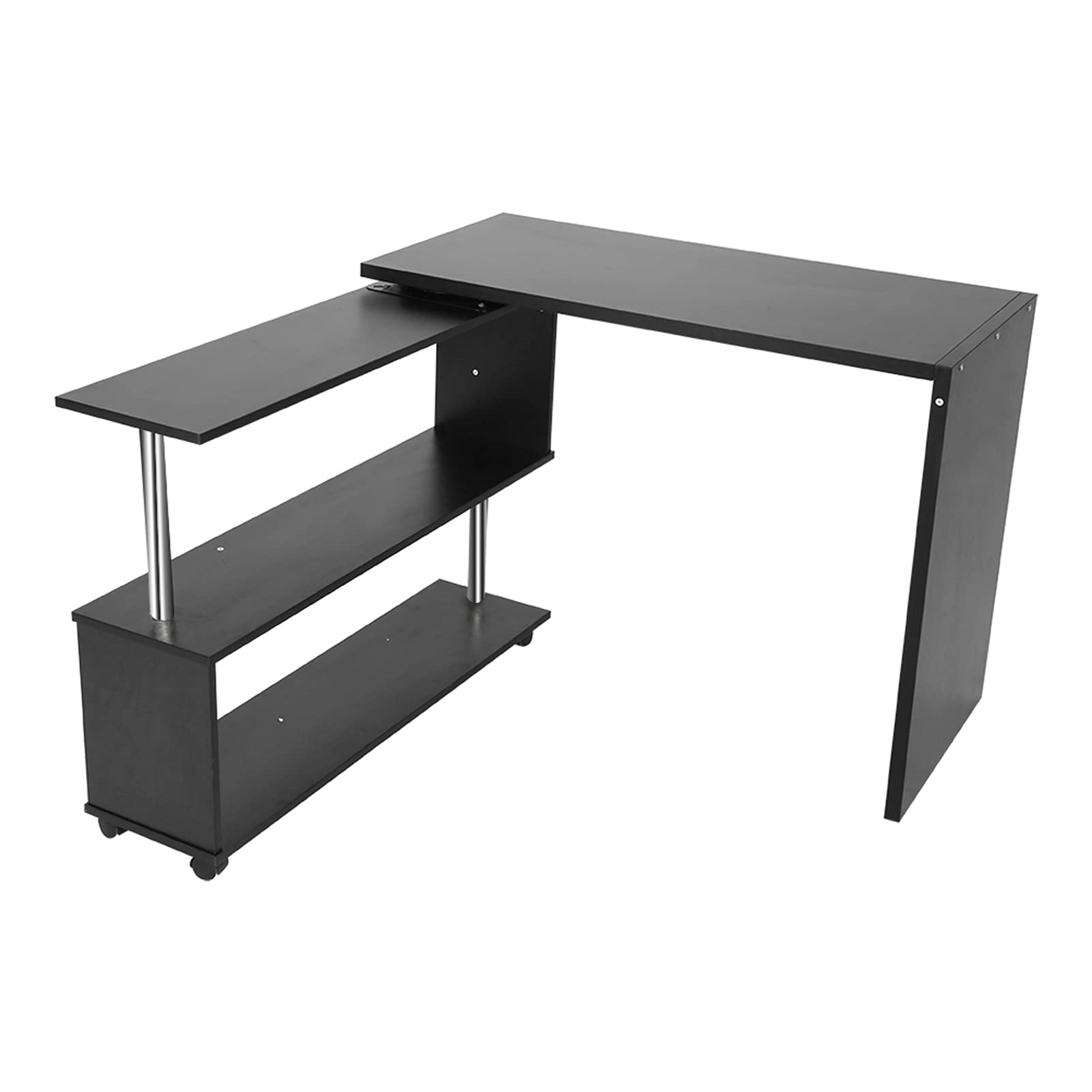 360° Rotatable Adjustable L-Shaped Corner Desk with 4 Wheels & Bookshelves - Black Home Office Computer Desk for Gaming, Work & Study