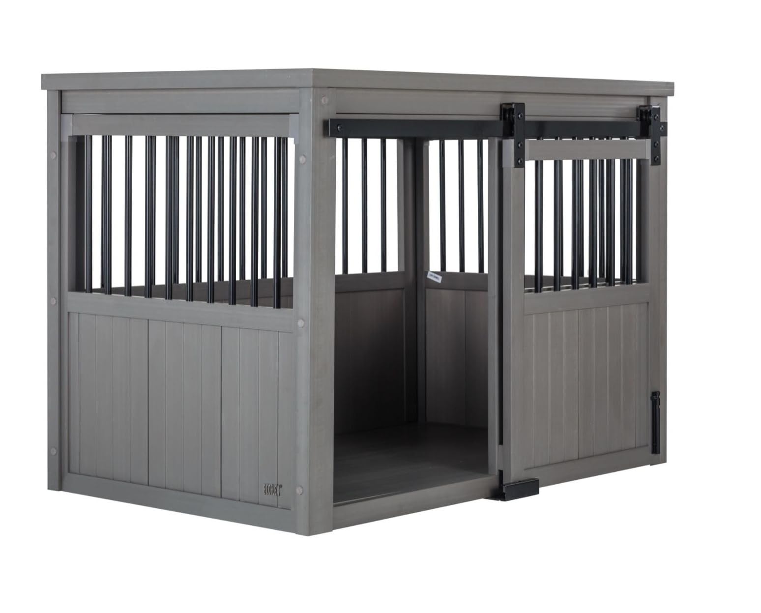 New Age Pet ECOFLEX Homestead Sliding Barn Door Dog Crate - Large Grey Furniture Style Pet Crate with Removable Cushions - Easy Assembly Durable Indoor Dog Kennel for Living Room, Bedroom or Office
