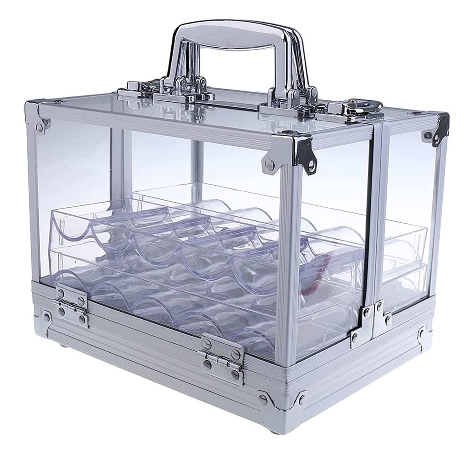 PIMRRU 600-Piece Acrylic Poker Chips Storage Case with 6 Trays - Transparent Chip Box & Organizer for Casino Nights, Poker Tournaments & Family Game Nights (Chips Not Included)