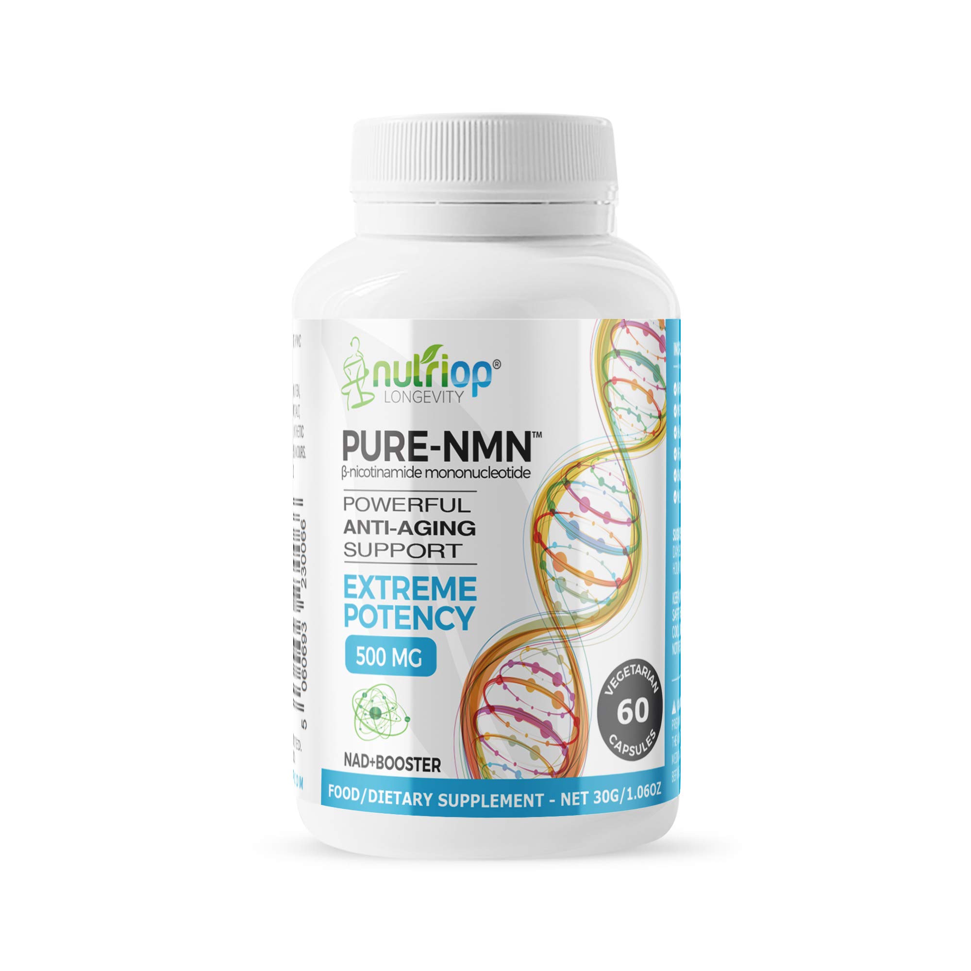 Nutriop® NMN Supplement 500mg – Pure Nicotinamide Mononucleotide Capsules for NAD+ Boosting – Anti-Aging & Cellular Energy Support – High Strength NMN for Men & Women (60 Capsules) – Perfect for Daily Wellness & Longevity Support
