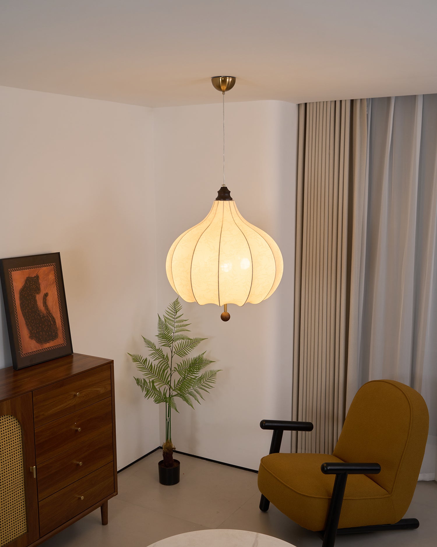 Handmade Chestnut Fabric Pendant Light - Modern Boho Hanging Lamp for Living Room, Bedroom, or Dining Room Decor