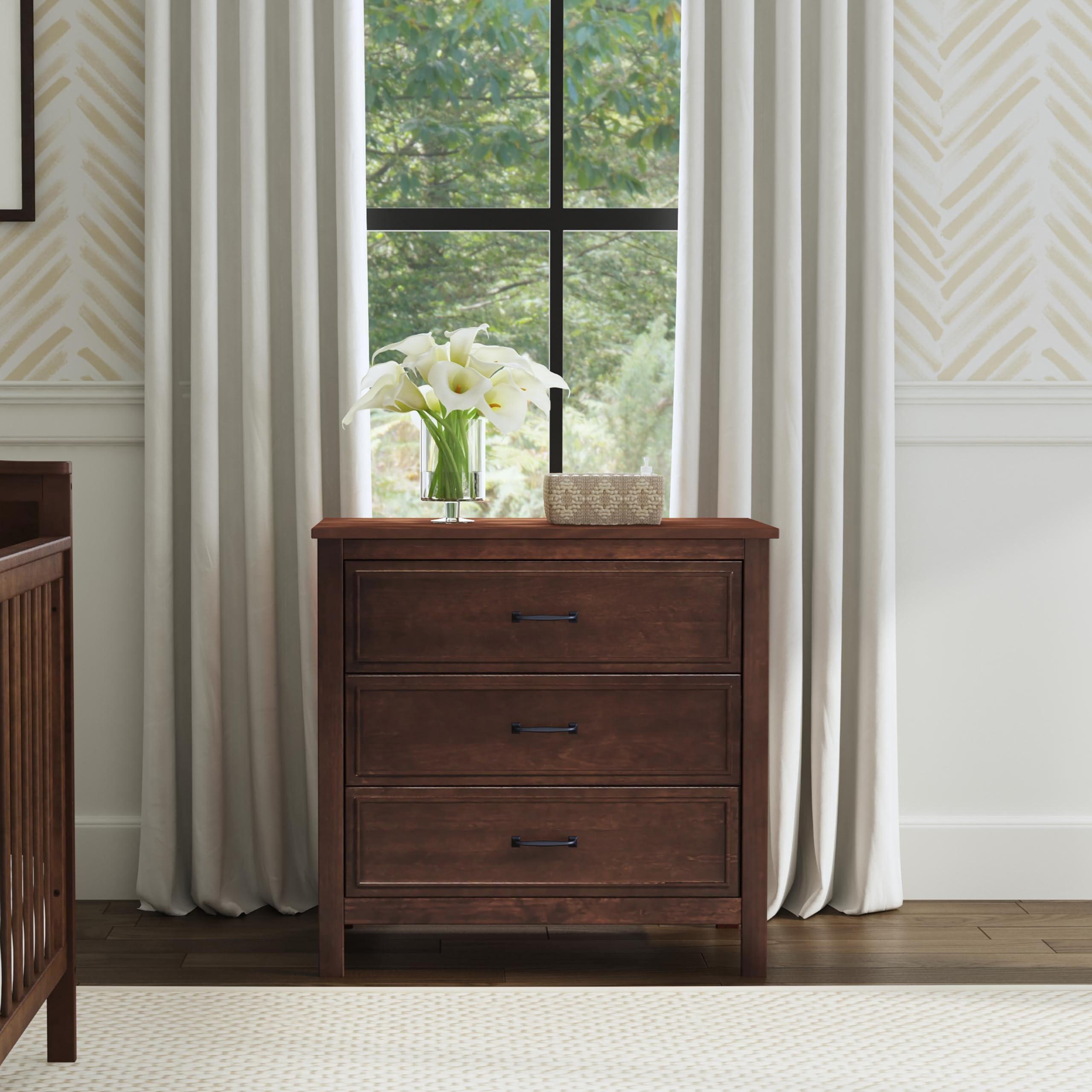 DaVinci Charlie 3 Drawer Dresser - GREENGUARD Gold Certified Compact Wooden Chest for Nursery, Bedroom & Living Room - Nightstand & Storage Cabinet with Easy Assembly in Espresso Finish - Perfect for Baby Rooms, Small Spaces & Closet Organization