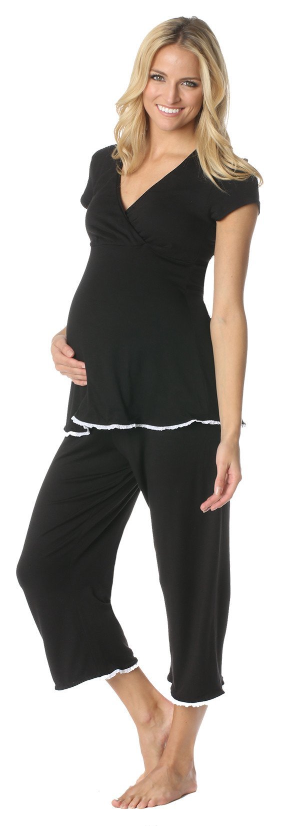 Majamas Women's Maternity Lace Cropped Top - Soft Nursing Shirt for Pregnancy & Breastfeeding - Perfect for Casual Wear, Photos & Special Occasions
