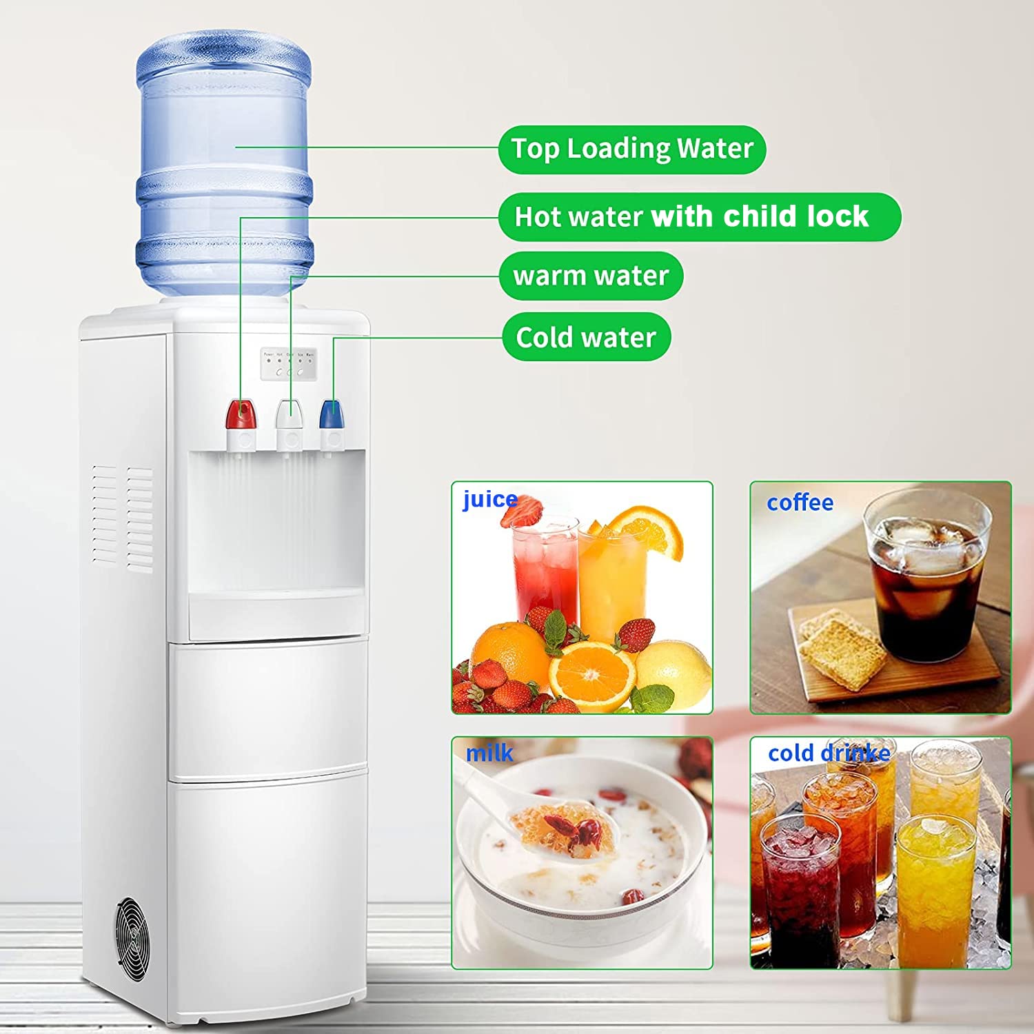 Antarctic Star 2-in-1 Water Cooler Dispenser with Built-in Ice Maker | Hot & Cold Top Loading 3-5 Gallon Bottle Water Dispenser | 27LBS/24H Ice Production | Child Safety Lock | White | Perfect for Home, Office & Kitchen Use