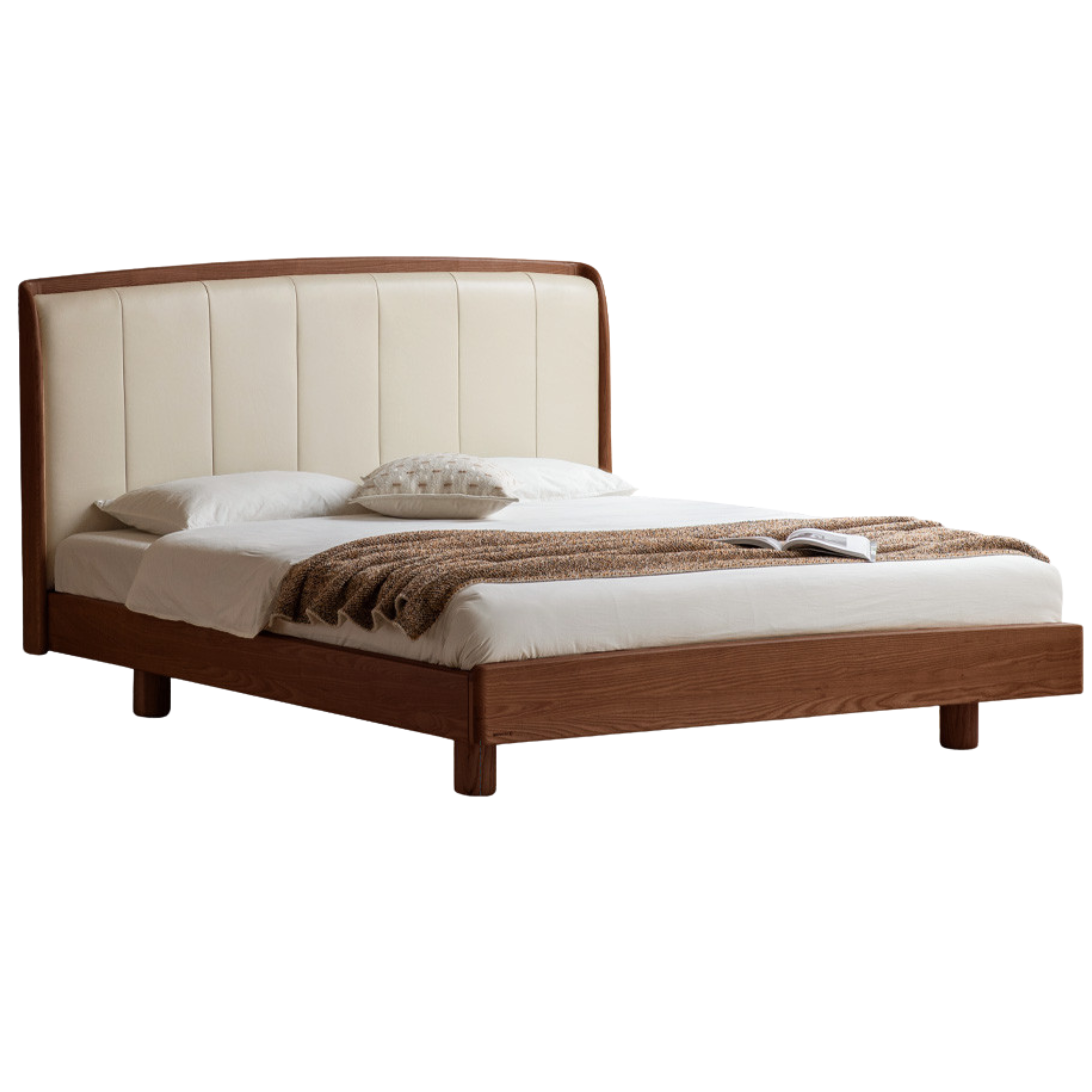 Premium Black Walnut & Ash Solid Wood Leather Upholstered Bed Frame - High Soft Back Support for Master Bedroom, Guest Room & Luxury Home Decor