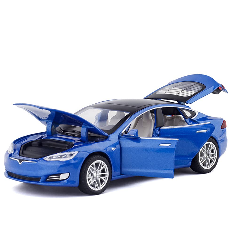 1:32 Scale Diecast Tesla Model S Alloy Toy Car with Pull Back Action, Lights & Sound - Mini Collectible Vehicle for Kids Ages 3+ | Birthday Gift, Playtime Fun, Car Collection Display