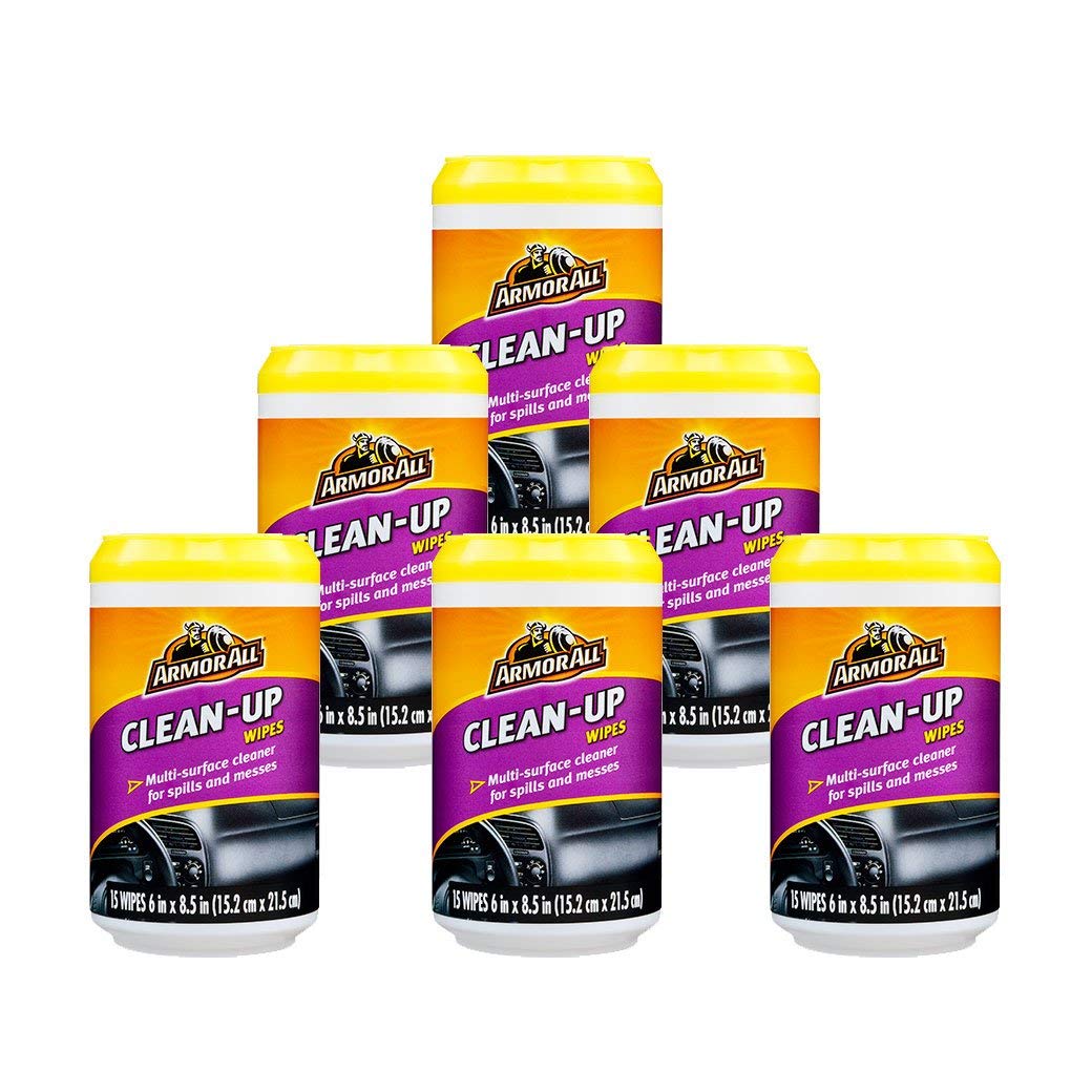Armor All Clean-Up Wipes for Car Interior - 15 Wipes (6 Packs) | Quick & Effective Auto Detailing Wipes | Perfect for Dashboard, Seats & Steering Wheel Cleaning