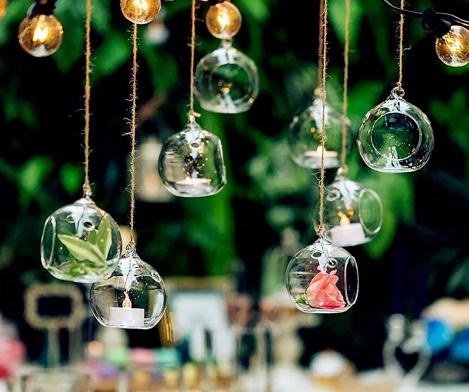 18 Pcs Clear Hanging Glass Candle Holders with LED Lights - 3.15