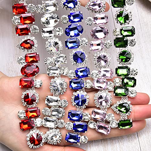 XINMILI 1 Yard Flower Rhinestone Claw Chain - Diamond Crystal Trim for DIY Necklace, Clothing & Luggage Accessories (2.2CM Width, Green) - Perfect for Crafting, Fashion Design & Gift Wrapping