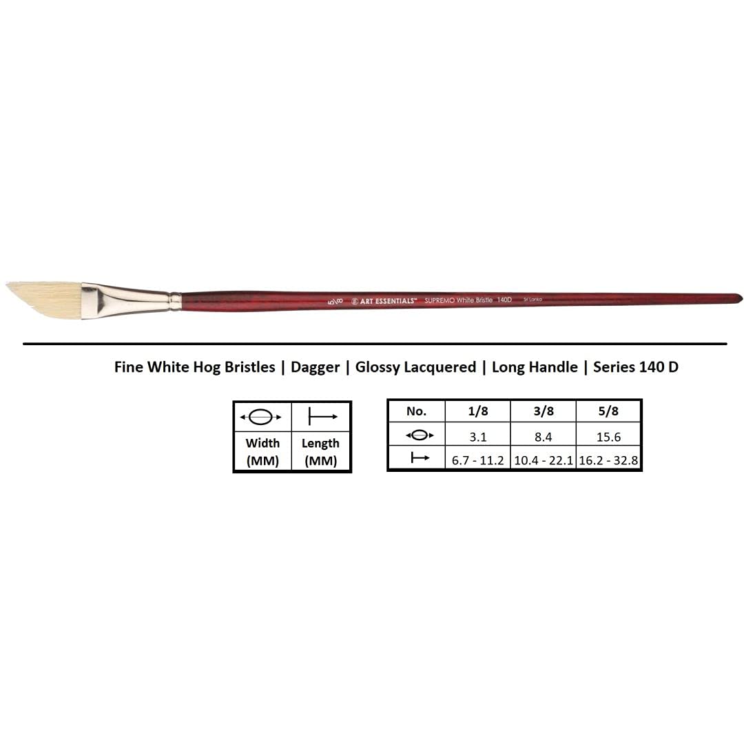 Art Essentials SUPREMO White Bristle Oil & Acrylic Paint Brush - Series 140D Dagger Long Handle (1/8 Inch) - High Color Retention, Smooth Flow - Perfect for Canvas Painting, Fine Detailing & Professional Artwork
