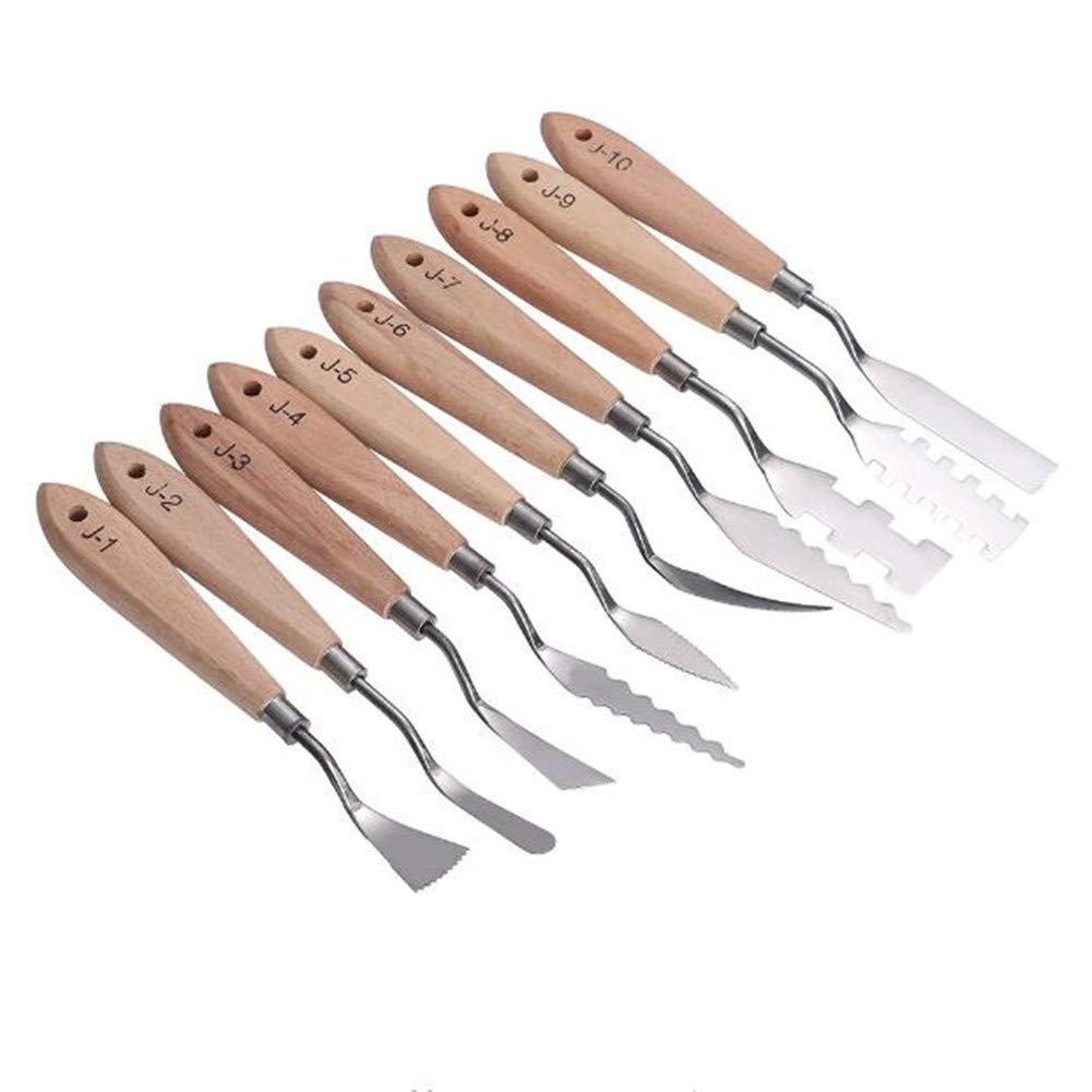 10Pcs Stainless Steel Palette Knife Set with Wooden Handle - Professional Oil & Acrylic Paint Mixing Tools for Artists, FX Special Effects & Canvas Scraping - Perfect for Studio Painting, DIY Art Projects & Texture Creation