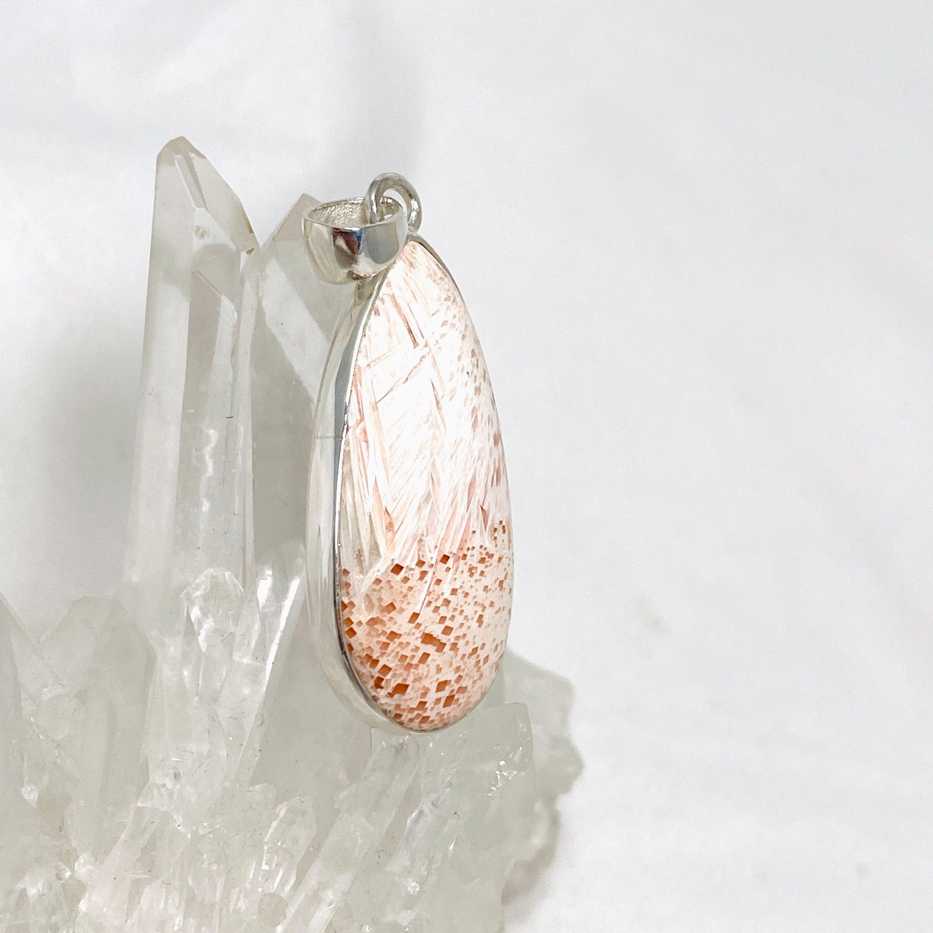 Natural Peach Scolecite Teardrop Pendant Necklace KPGJ4520 - Healing Crystal Jewelry for Meditation, Energy Balancing & Spiritual Gifts