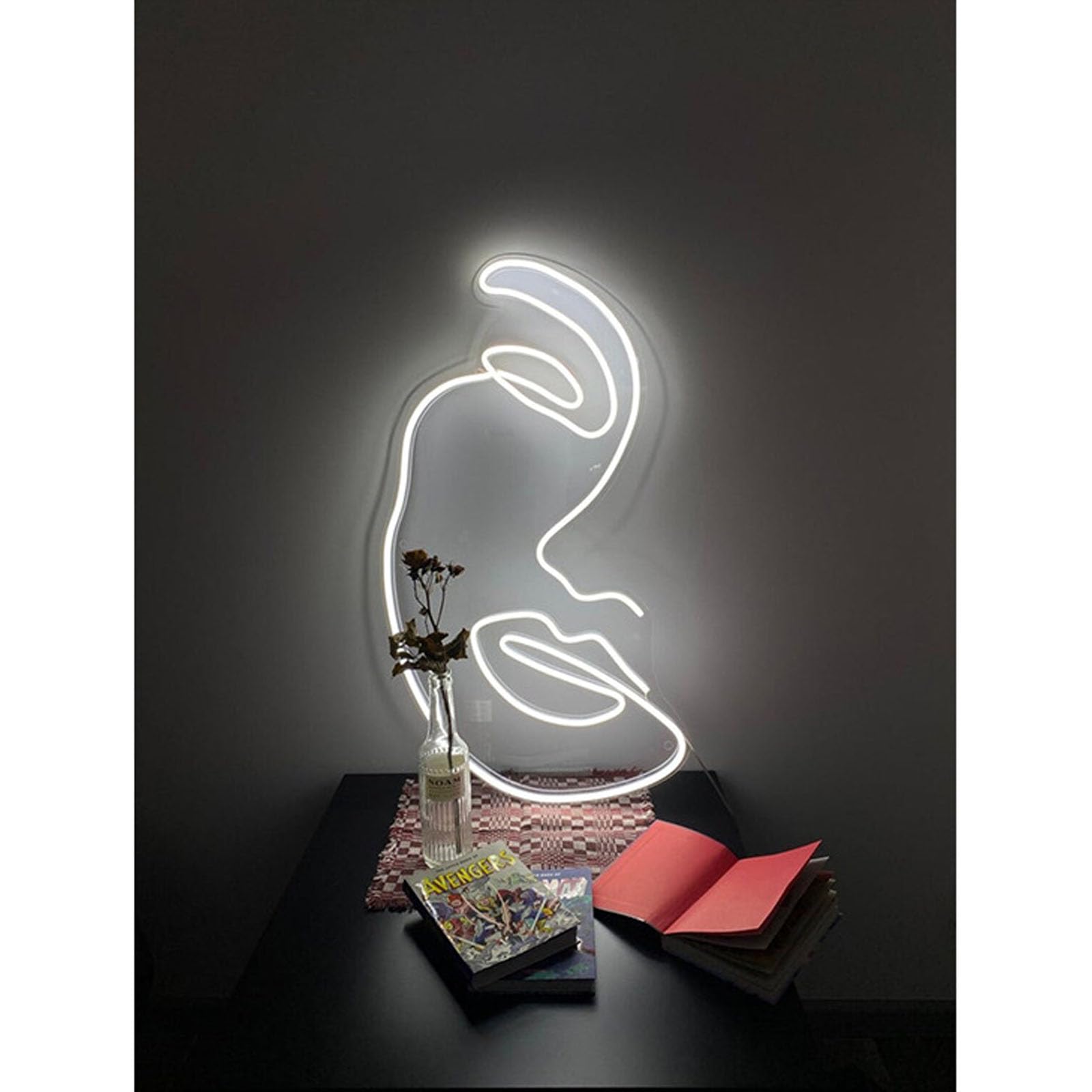 LED Face Profile Neon Sign - Abstract Art Home Decor with USB Warm White 12V Lighting | Wall Mounted Night Light for Bedroom, Wedding, Bar & Party Decor - Perfect for Modern Interior Design & Stylish Scene Illumination