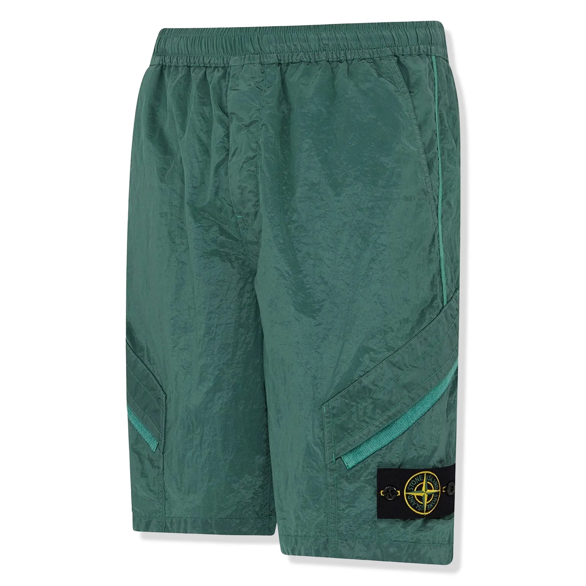 Stone Island Nylon Metal Dark Green Shorts for Men - Lightweight Water-Repellent Casual Shorts with Metal Badge - Perfect for Outdoor Activities, Travel & Summer Wear
