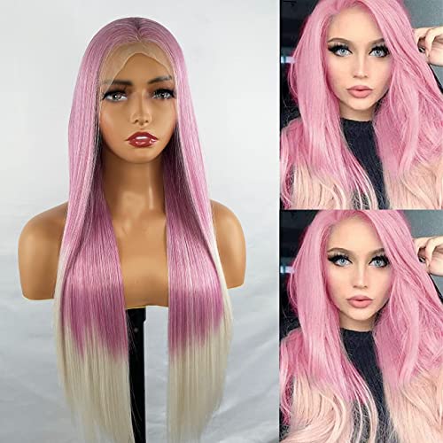 Natural-Looking Synthetic Lace Front Wig with Blonde Highlights - Perfect for Cosplay, Daily Wear & Special Occasions