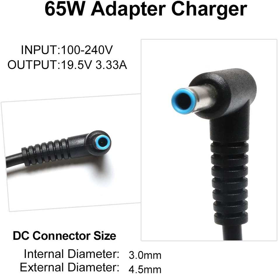 Original HP 65W AC Adapter Charger with Blue Tip for Chromebook 11 13 14 G3 G4 G5 710412-001 - Perfect for Home, Office & Travel Laptop Charging