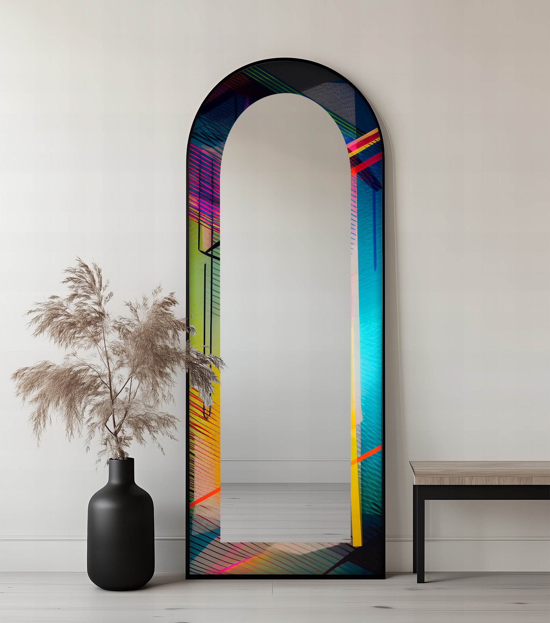 Modern Color Block Geometric Abstract Floor Mirror - Stylish Home Decor for Living Room, Bedroom & Entryway