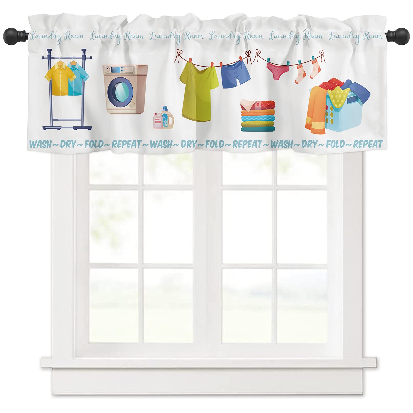 White Rod Pocket Window Valance Curtain Panel - Short Topper for Kitchen, Living Room, Bedroom & Bathroom | Drape Treatment & Cafe Curtains for Laundry Room & Dry Wash Areas | Perfect for Home Decor & Window Treatment