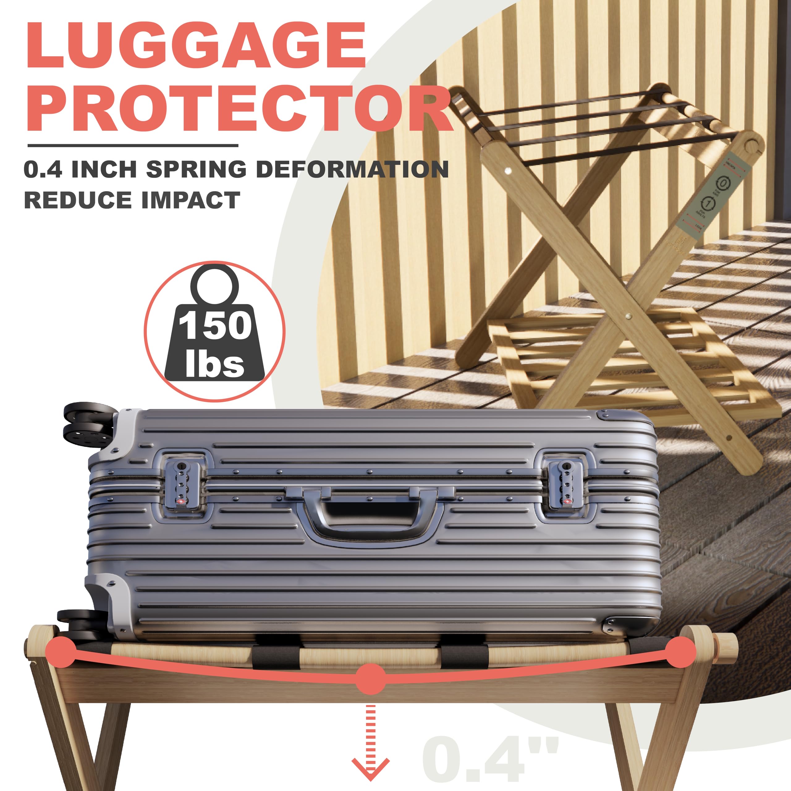 Premium Adjustable Height Luggage Rack - Durable Bamboo Suitcase Stand for Hotels, AirBnB & Guest Rooms - Holds 100 lbs, No Assembly Needed - Perfect for Travelers & Home Organization