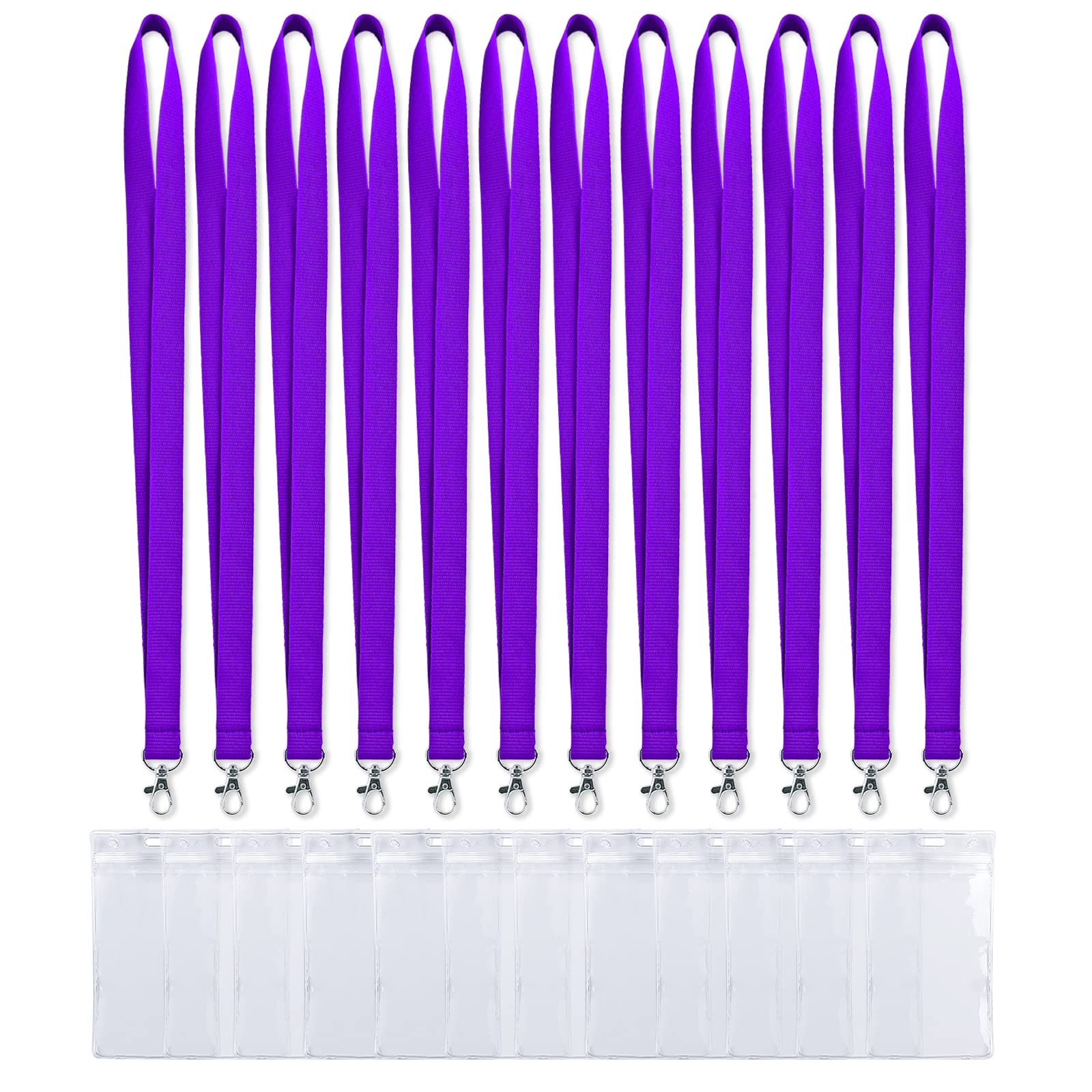 Bright Neon Purple Lanyards (12 Pack) - Waterproof ID Badge Holders for Cruise Ships & Events