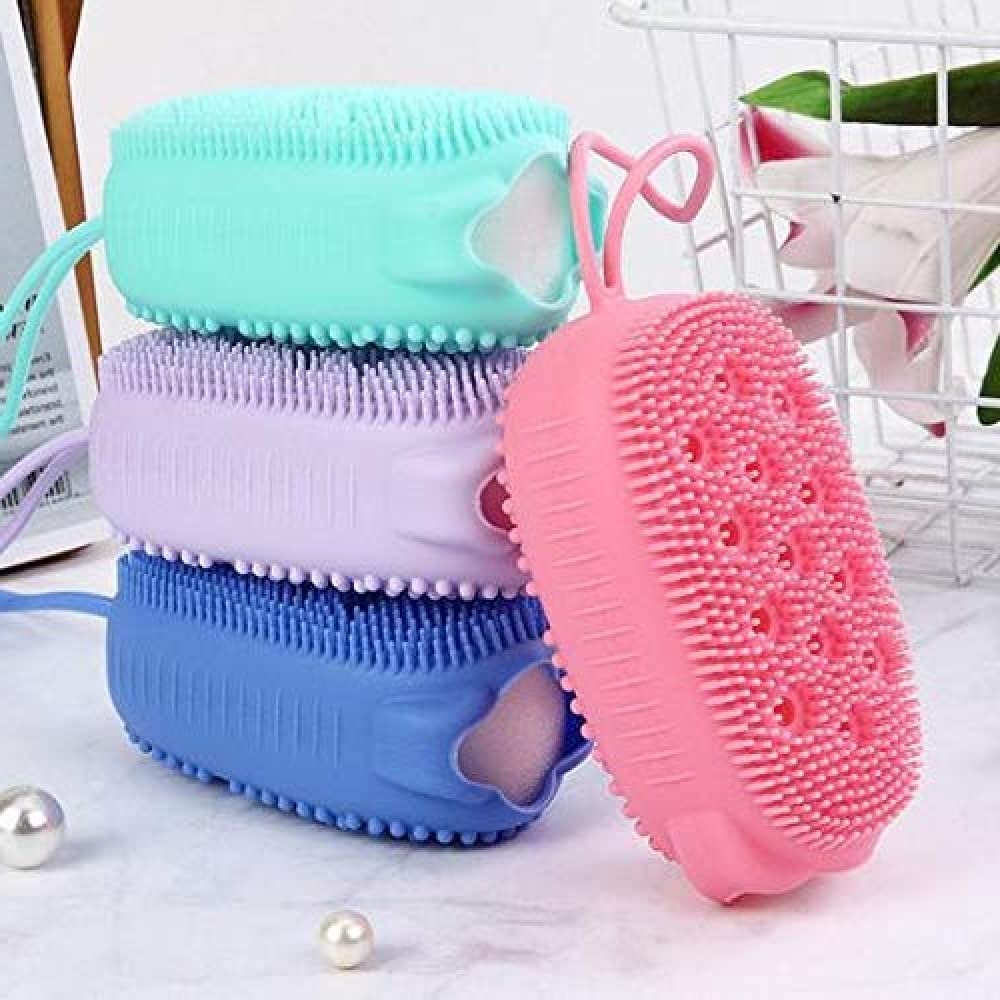 Naivete Silicone Bubble Bath Brush - Double Sided Foaming Shower Sponge with Shampoo Dispenser for Body & Face Cleansing - Quick Lathering Bath Brush (Multicolor, 1pc) - Perfect for Spa, Exfoliation & Relaxing Bath Time
