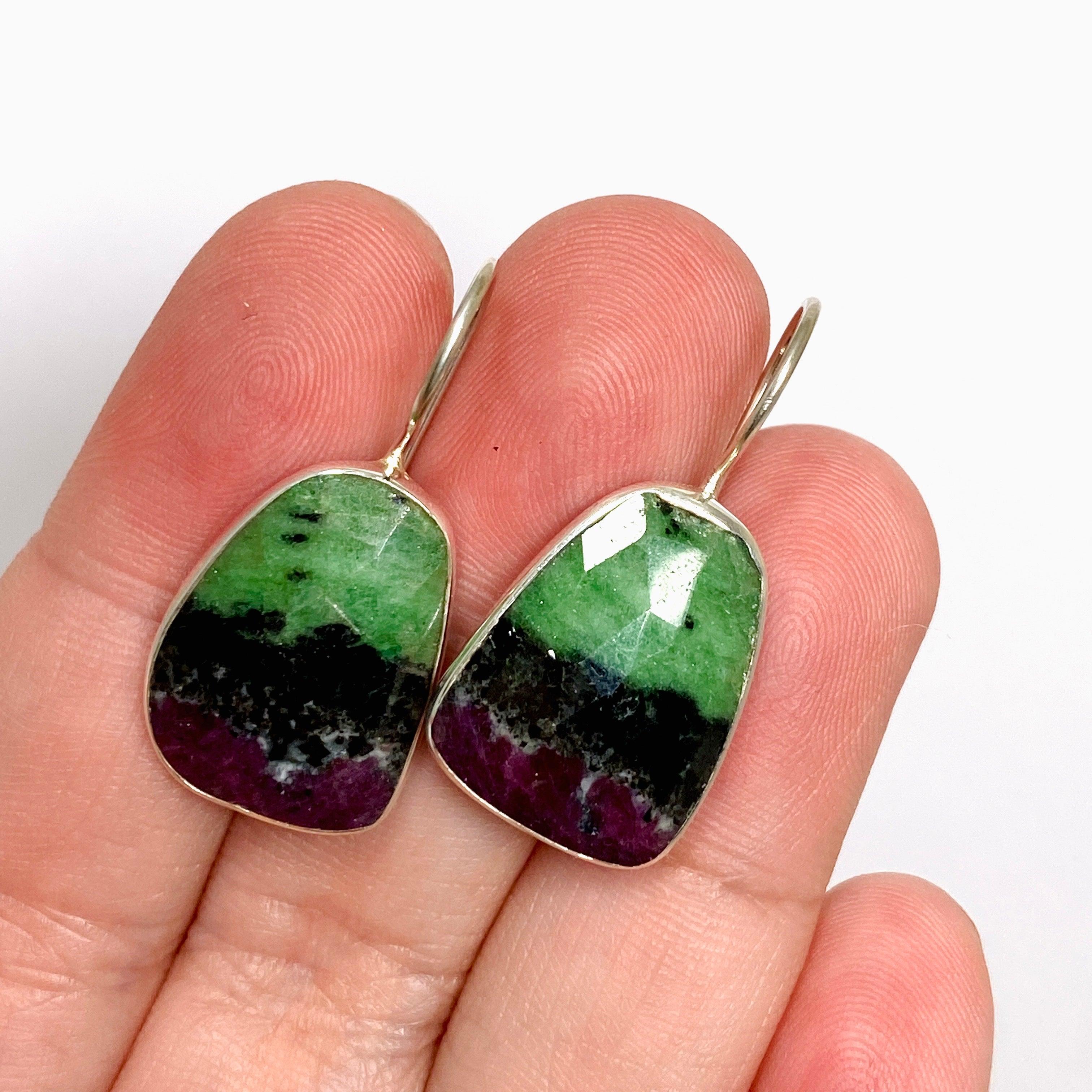 Natural Ruby in Zoisite Freeform Earrings with Fixed Hook - Handmade Boho Jewelry for Women - Perfect for Casual Wear, Parties & Gifts (KEGJ1507)