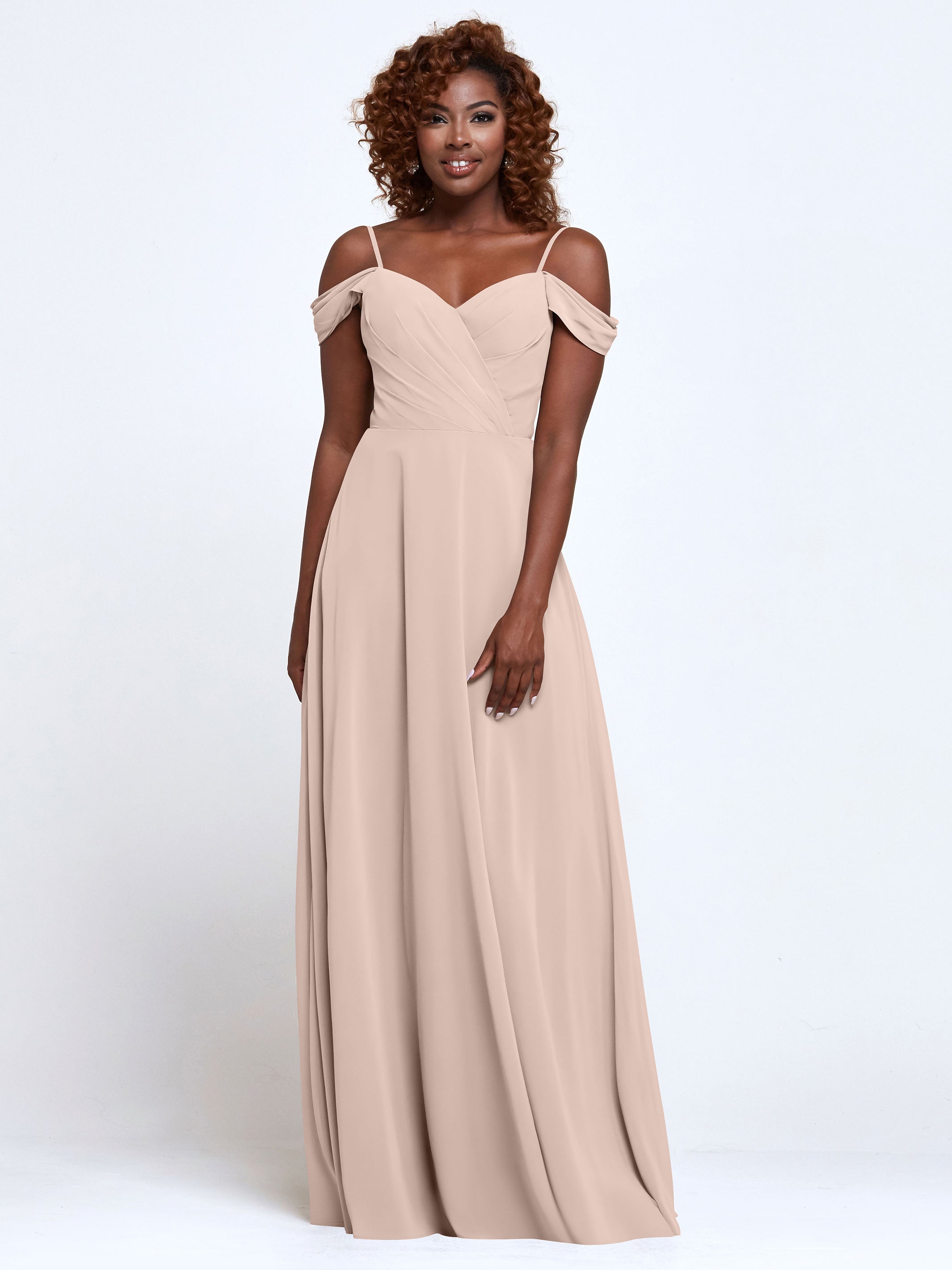 Elegant 83003 Stretch Chiffon Off-The-Shoulder A-Line Bridesmaid Dress - Perfect for Weddings, Prom, Formal Events & Special Occasions