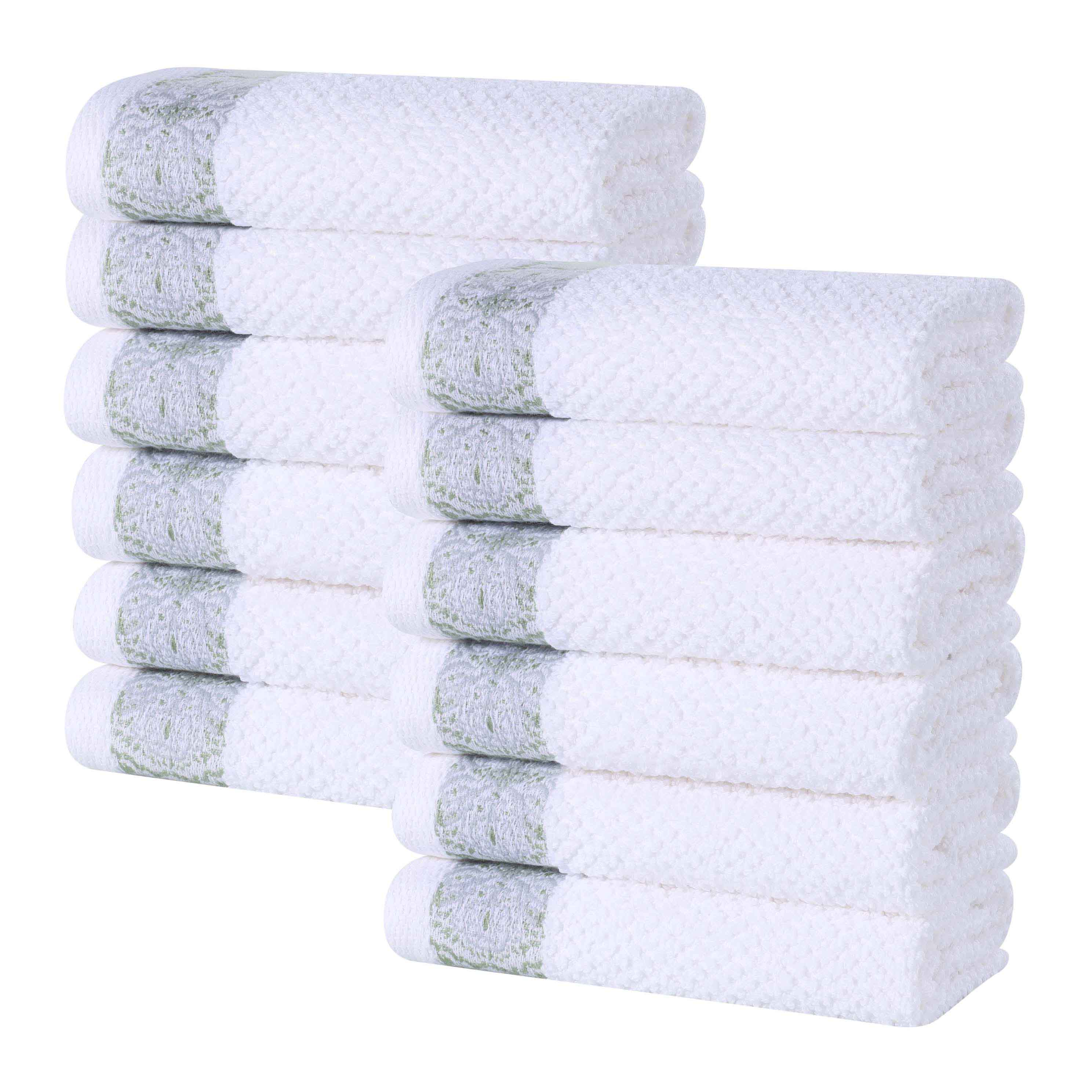 Premium Medallion Cotton Jacquard Textured Face Towels & Washcloths Set of 12 - Soft Bath Towels for Spa, Gym & Luxury Home Use