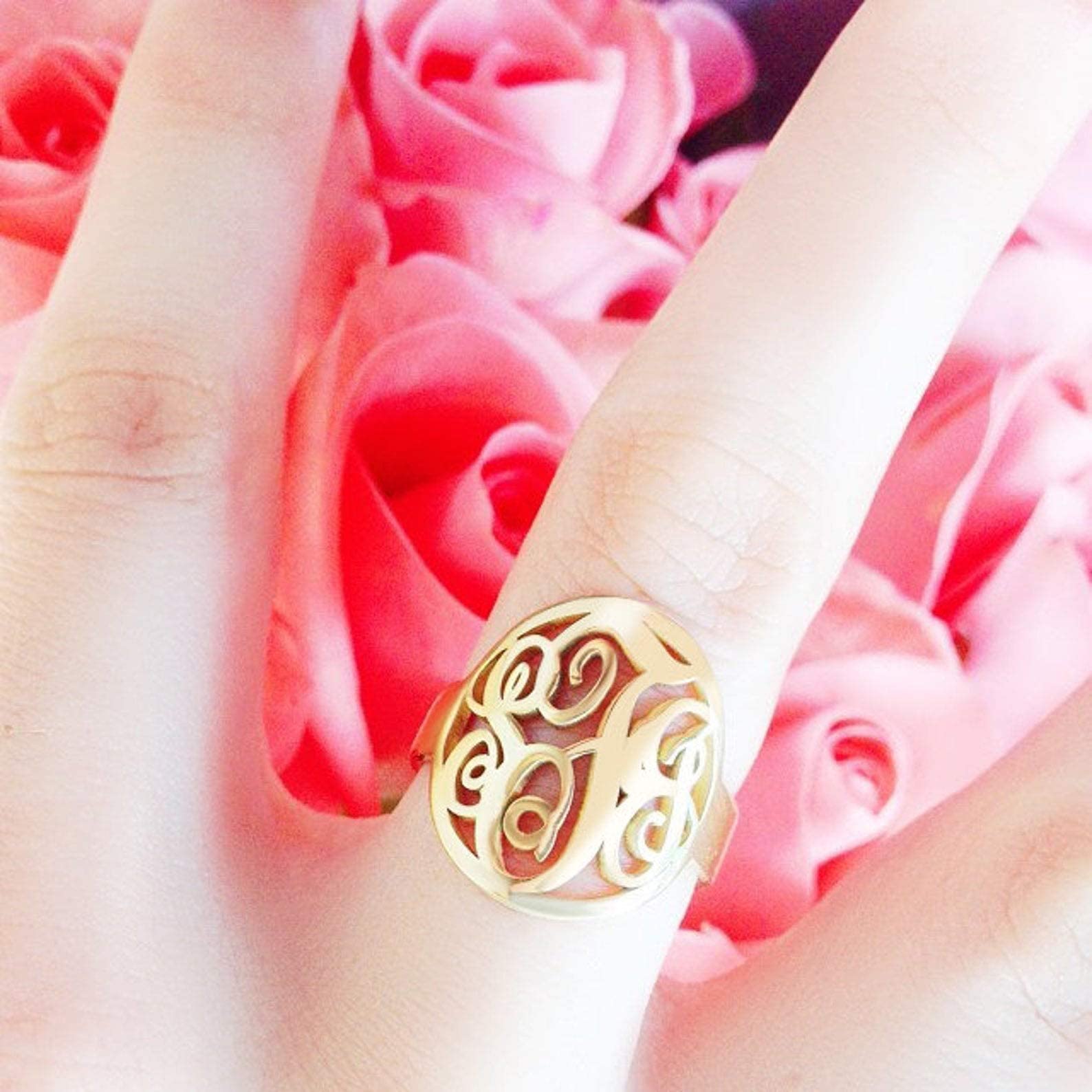 Personalized Monogram Ring for Women - Sterling Silver & Gold Initial Name Ring - Custom Engraved Sentimental Gift for Anniversary, Valentine's Day - Perfect for Couples, Brides & Special Occasions
