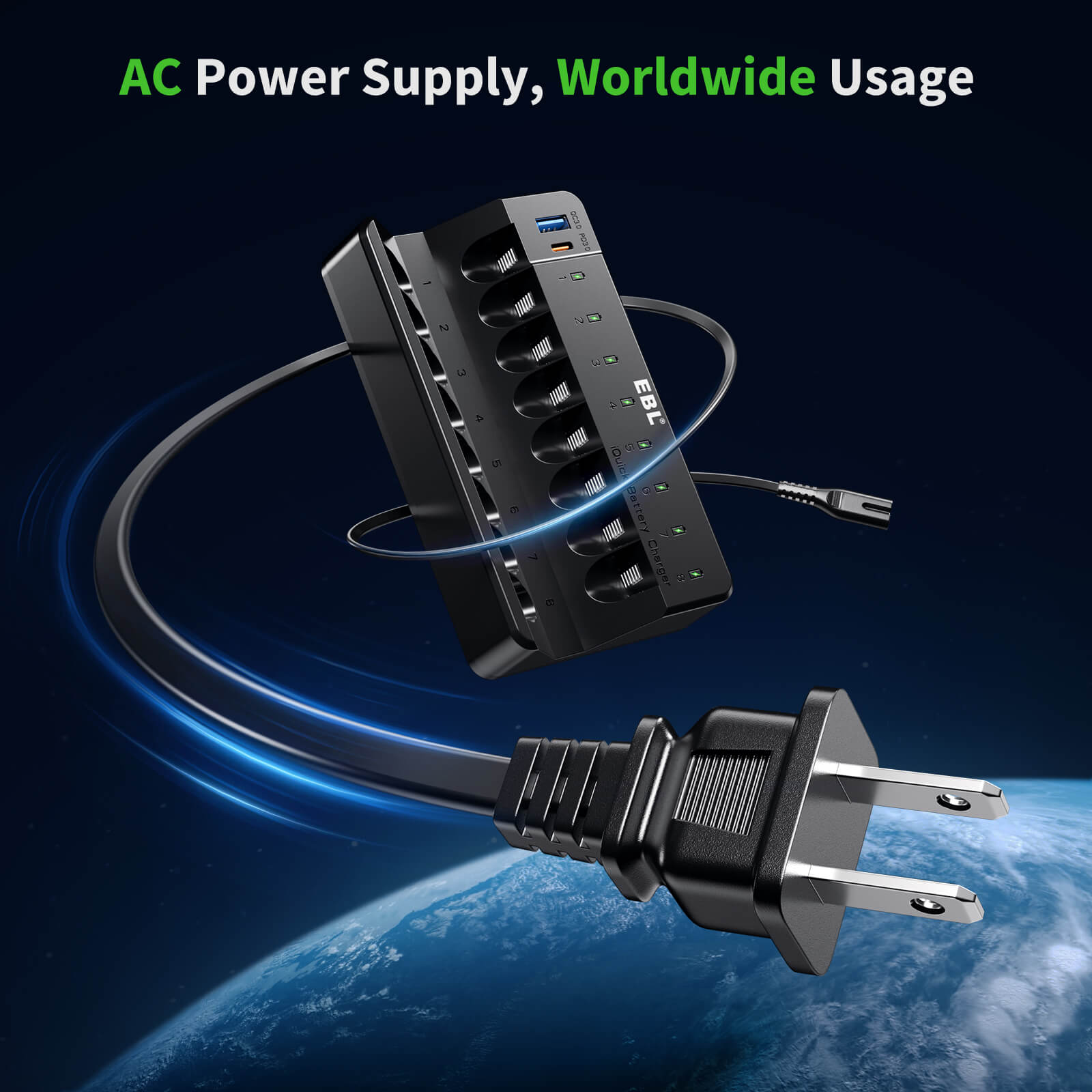 EBL 8 Bay Fast Battery Charger for AA AAA Ni-MH Ni-CD Rechargeable Batteries - Perfect for Cameras, Toys, Flashlights & Home Electronics