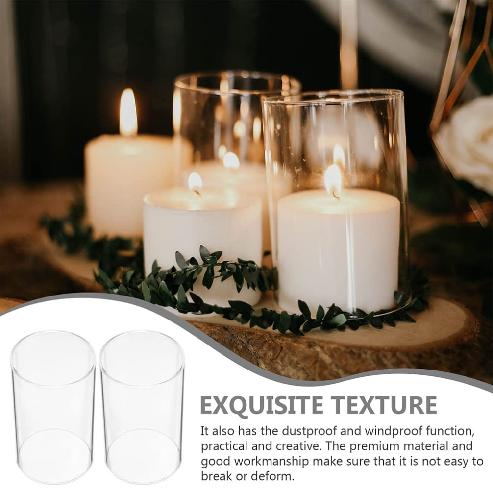 2-Pack Clear Borosilicate Glass Chimney Candle Holders - Open Ended Cylinder Tube Shade (15x8cm) Windproof for Tea Lights & Pillar Candles - Perfect for Weddings, Dining Tables & Outdoor Decor