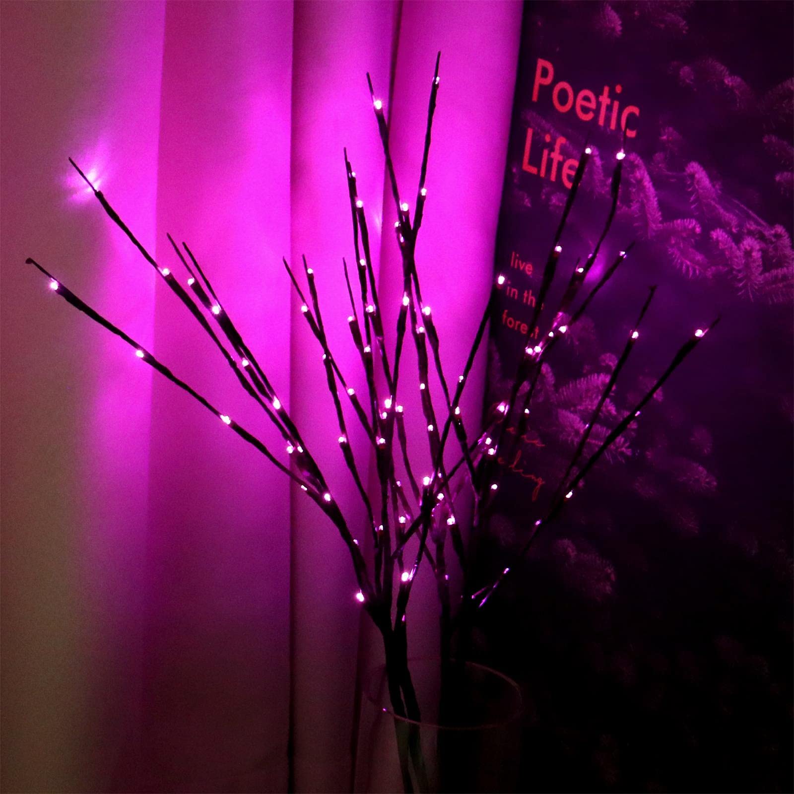 AMARS 2 Pack Pink LED Lighted Artificial Branch Decor - Battery Operated Floral Twig Lights with 20 LEDs for Home, Bedroom, Vase & Room Decoration - Perfect for Romantic Ambiance, Wedding Centerpieces & Holiday Decor