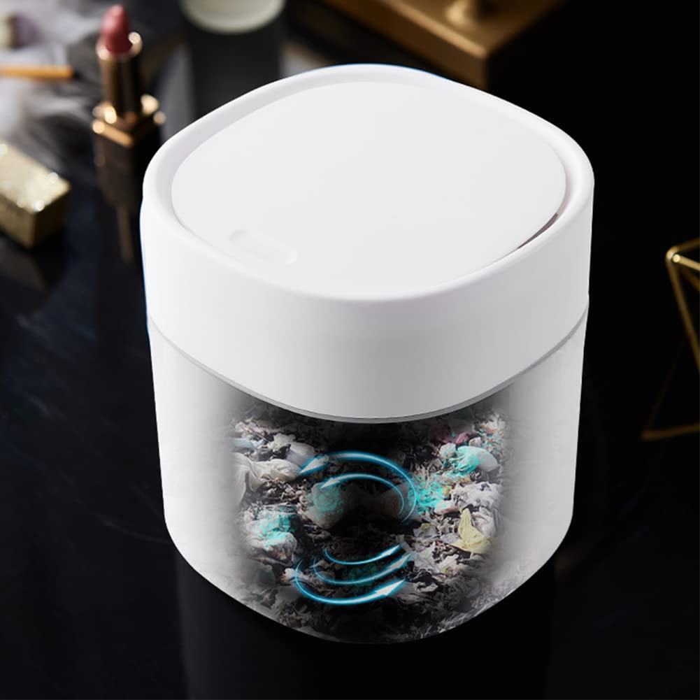 Mini Desktop Trash Can with Lid - Small Sanitary Waste Bin for Peeling Fruits, Snack Shells & Car Trash - Compact Office & Home Garbage Bin (White with Spring Cover) - Perfect for Desk, Kitchen Counter, Bedroom & Vehicle Use