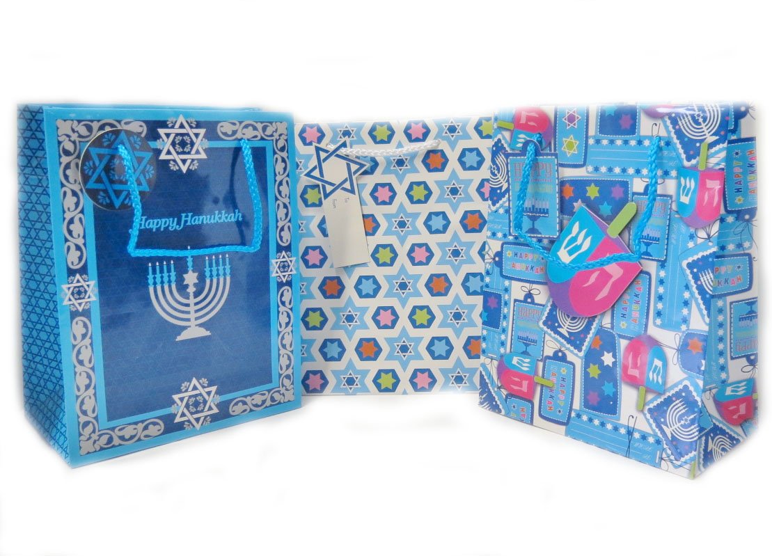 Hanukkah Gift Bags - 6 Pack Medium Size Holiday Party Favors for Hanukkah Celebrations, Jewish Festivals & Christmas Gift Wrapping