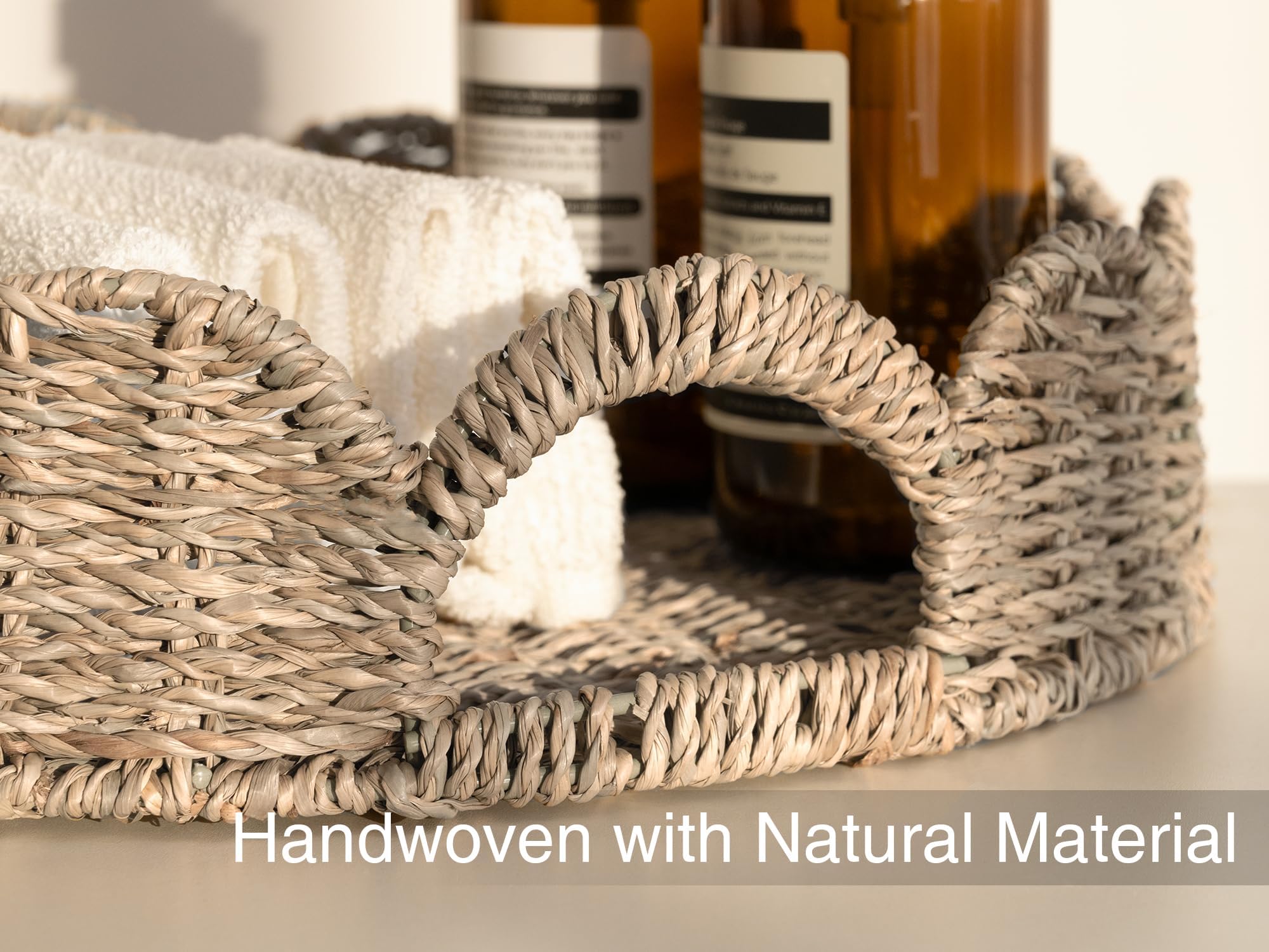 Round Wicker Rattan Serving Tray with Handles - 13