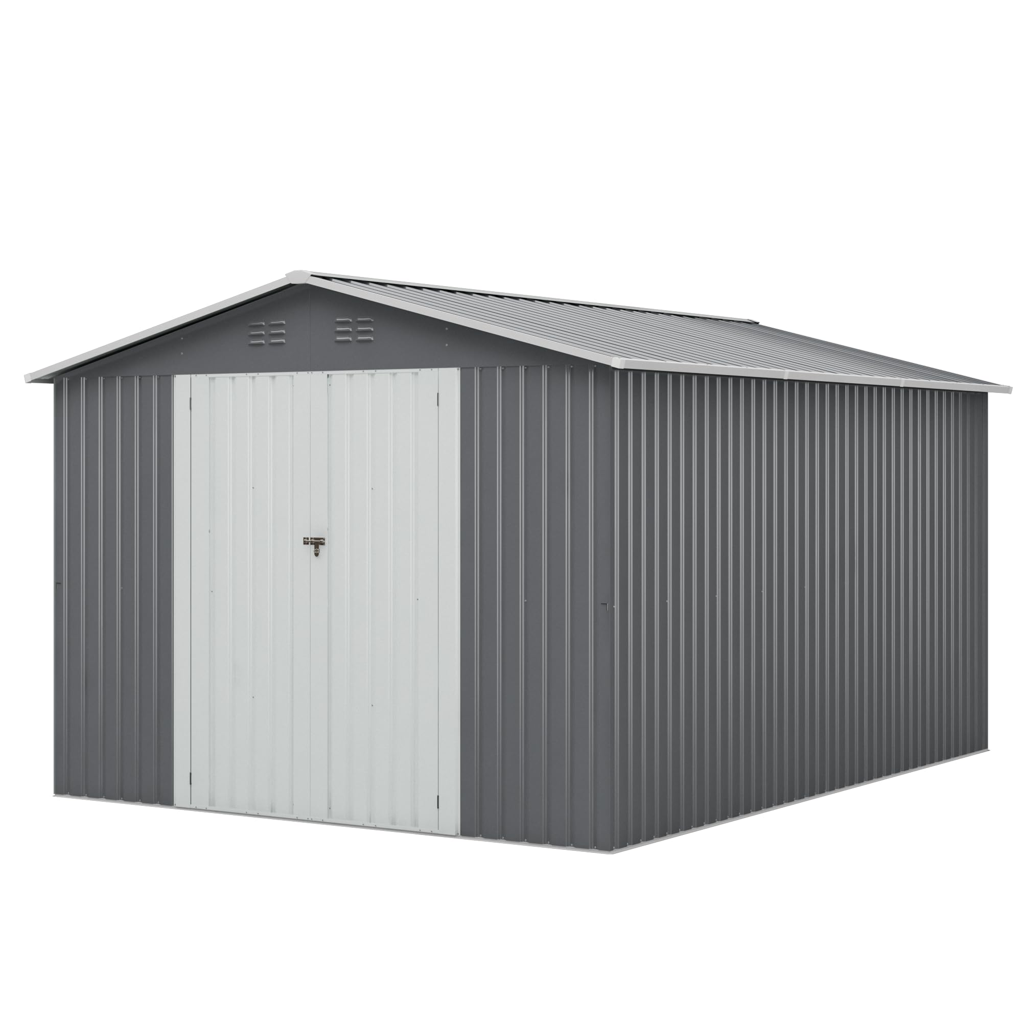 10 x 12 FT Heavy Duty Outdoor Storage Shed - Large Metal Tool Shed with Reinforced Frame & Lockable Doors - Weatherproof Garden Shed for Backyard, Patio, Lawn - Perfect for Storing Tools, Equipment & Outdoor Gear (Grey)
