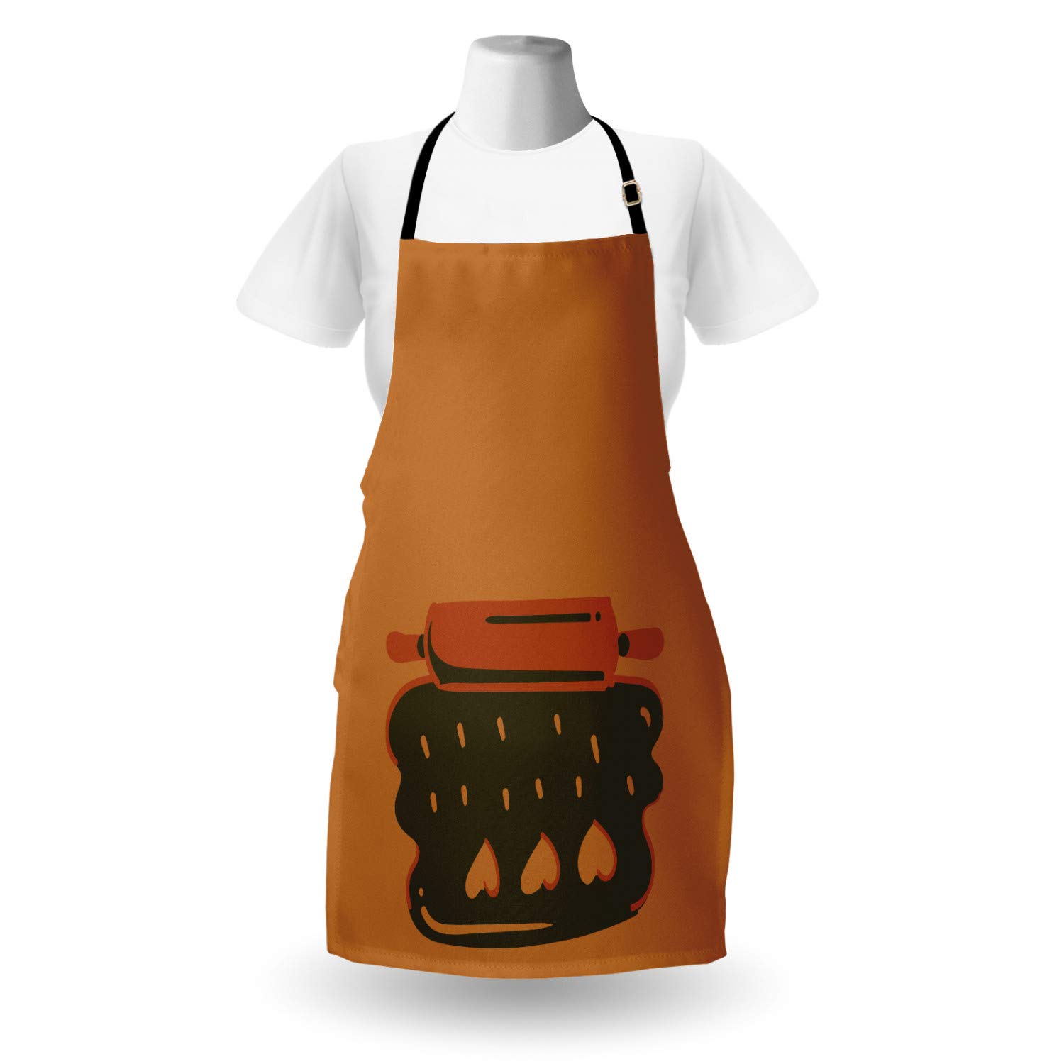 Ambesonne Personalized Chef Apron - Cartoon Baking & Cooking Design with Colorful Rolling Pin & Heart Motif - Adjustable Unisex Kitchen Bib for Adults (Pale Cinnamon) - Perfect for Home Cooking, Baking Parties & Culinary Gifts