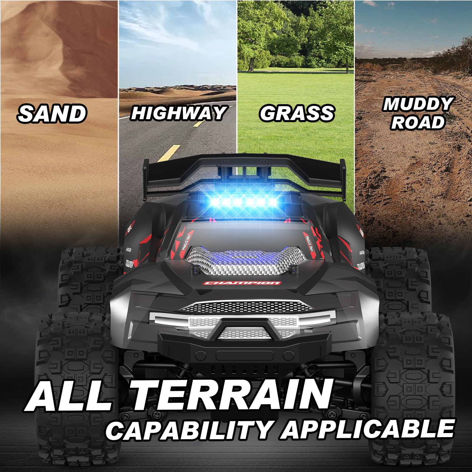 1:18 Scale All Terrain RC Cars - 40km/h High Speed Remote Control Vehicle, 2.4Ghz 4WD Off Road Monster Truck with 2 Rechargeable Batteries | Electric RC Car Toys for Kids & Adults | Perfect for Outdoor Racing, Backyard Play and Gift Giving