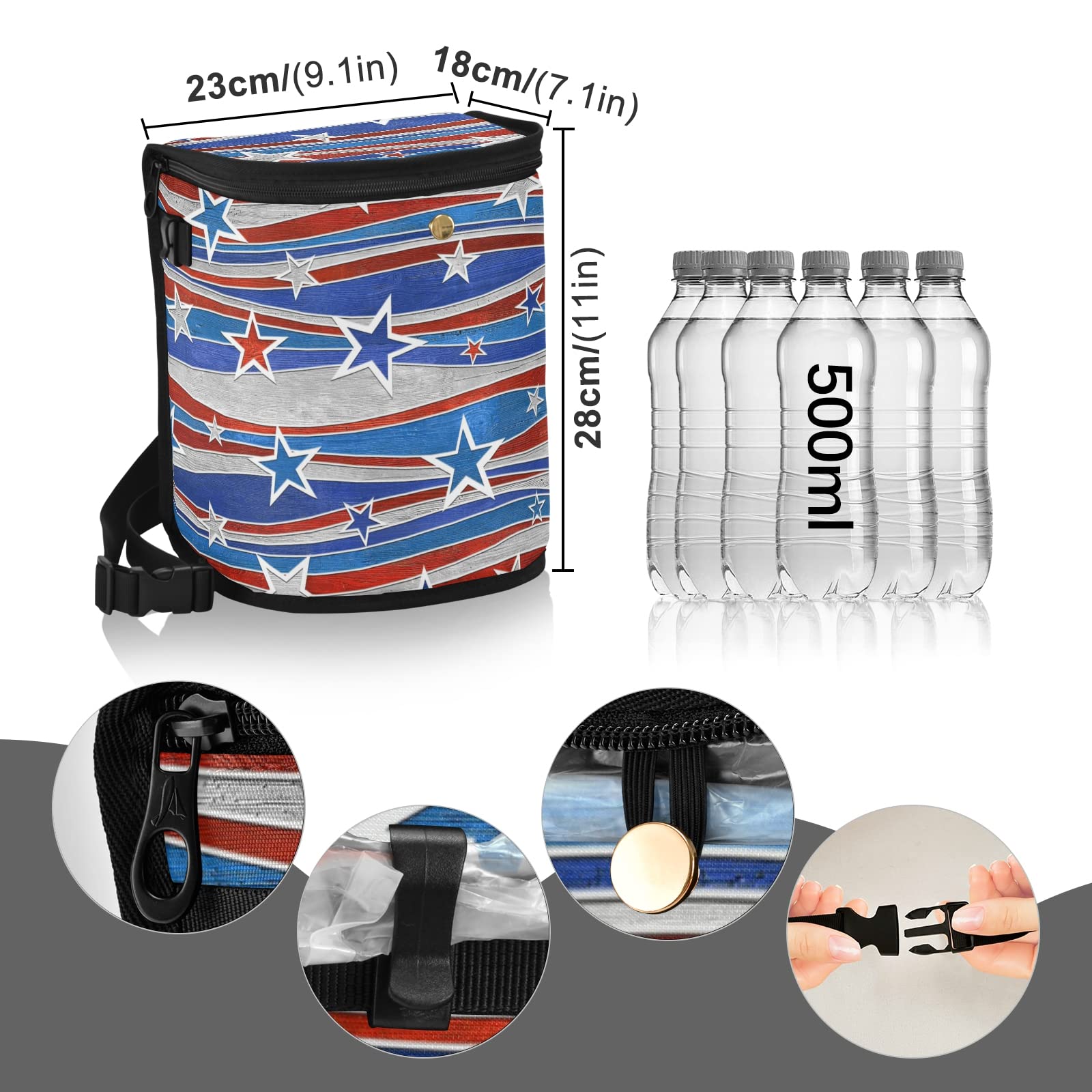 Spill-Proof Car Trash Can with Big Lid - Leakproof Hanging Garbage Bag for Truck & Van - USA Stars & Stripes Design for Independence Day & Christmas - Perfect for Road Trips, Commuting & Holiday Travel