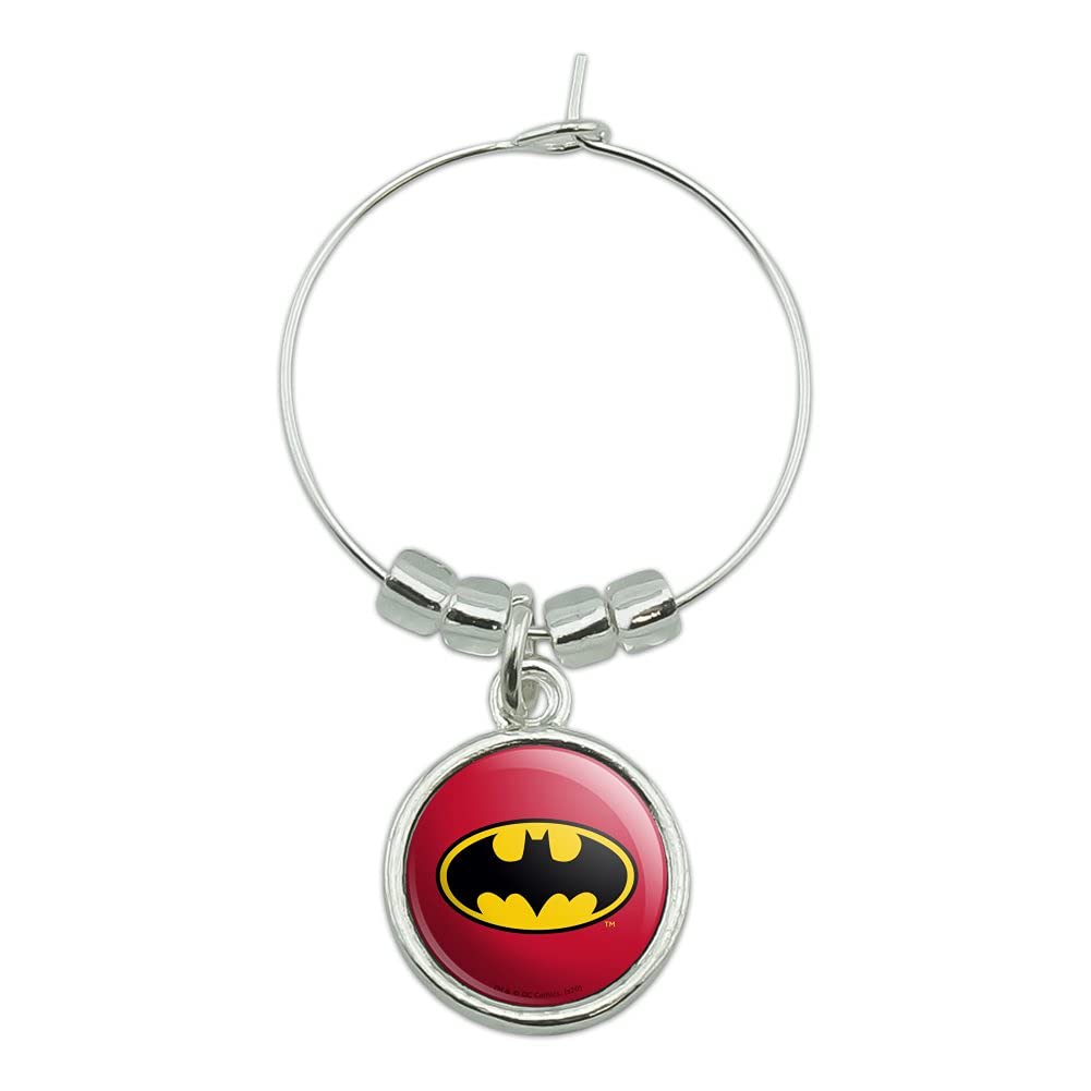 Batman Logo Wine Glass Charm - Classic Bat Shield Design Drink Marker for Wine Tasting, Parties & Gifts (Set of 6)