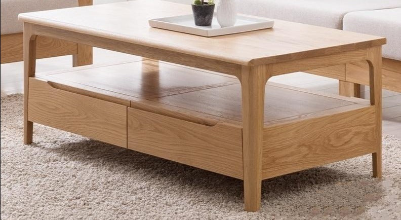 AKAGI Japanese Style Solid Wood Coffee Table - Handcrafted Natural Oak Wood Low Table for Living Room, Zen Decor, Tea Ceremony & Meditation Space
