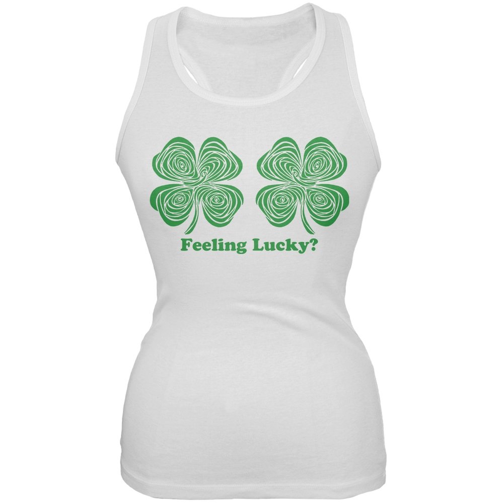 Old Glory Hypnotic Shamrocks Feeling Lucky White Juniors Tank Top - Small | St. Patrick's Day Outfit, Irish Pride Apparel, Casual Summer Wear