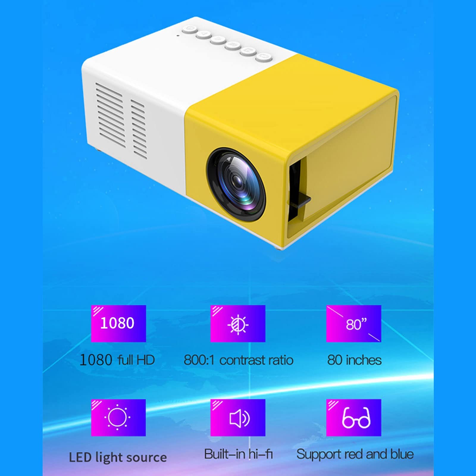 Rwlre Portable LED Projector - Mini Home Theater Projector with 1080P Support, HDMI & USB Input, Built-in Speaker - Ideal for Movies, Gaming & Outdoor Camping (320x240 Resolution, Black with Tripod, EU Plug)